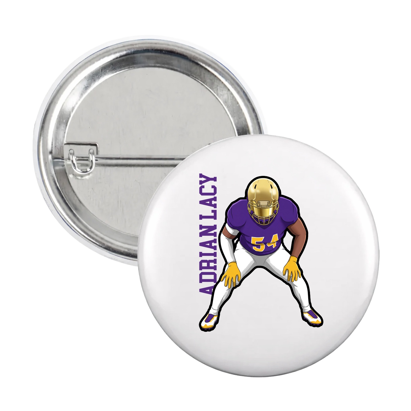Game Day Button — Name Vertical in White