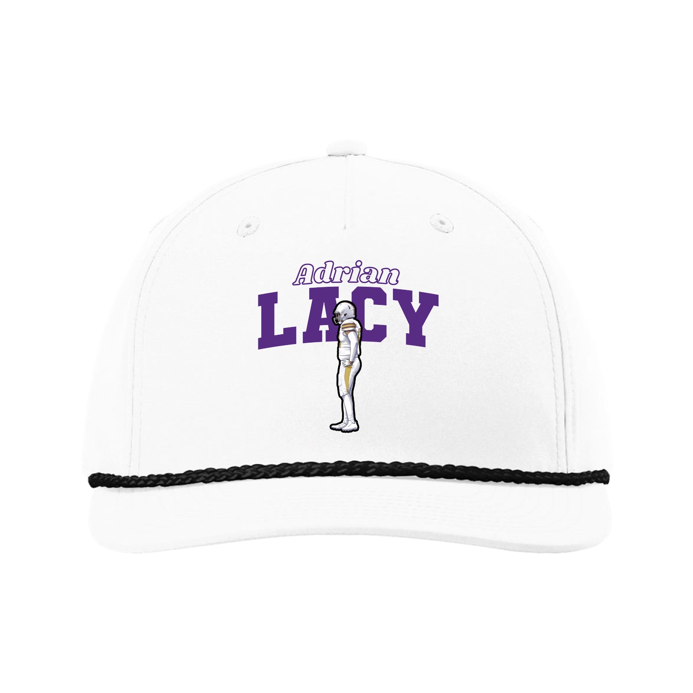Five-Panel Classic Rope Cap — Name Arch in White