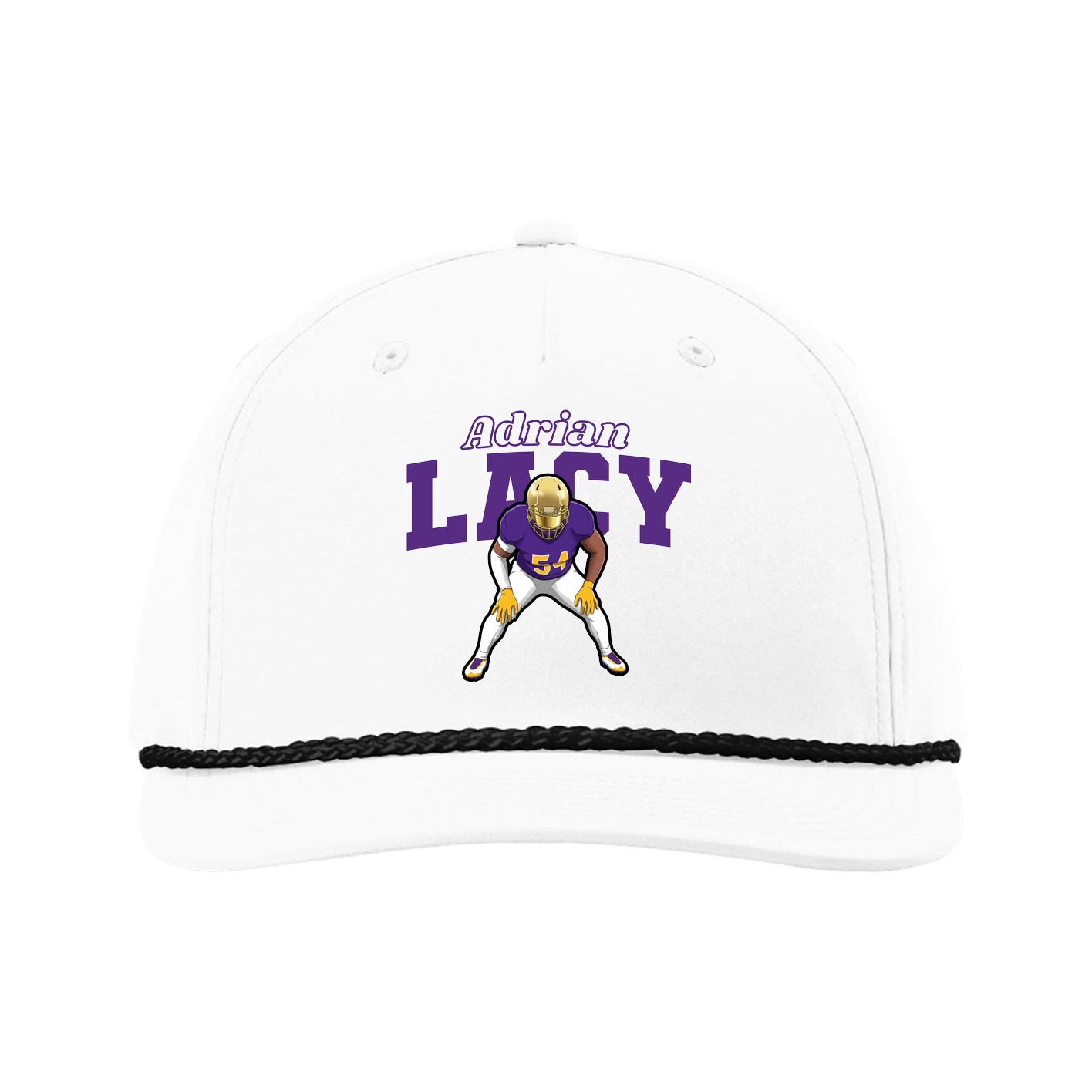 Five-Panel Classic Rope Cap — Name Arch in White