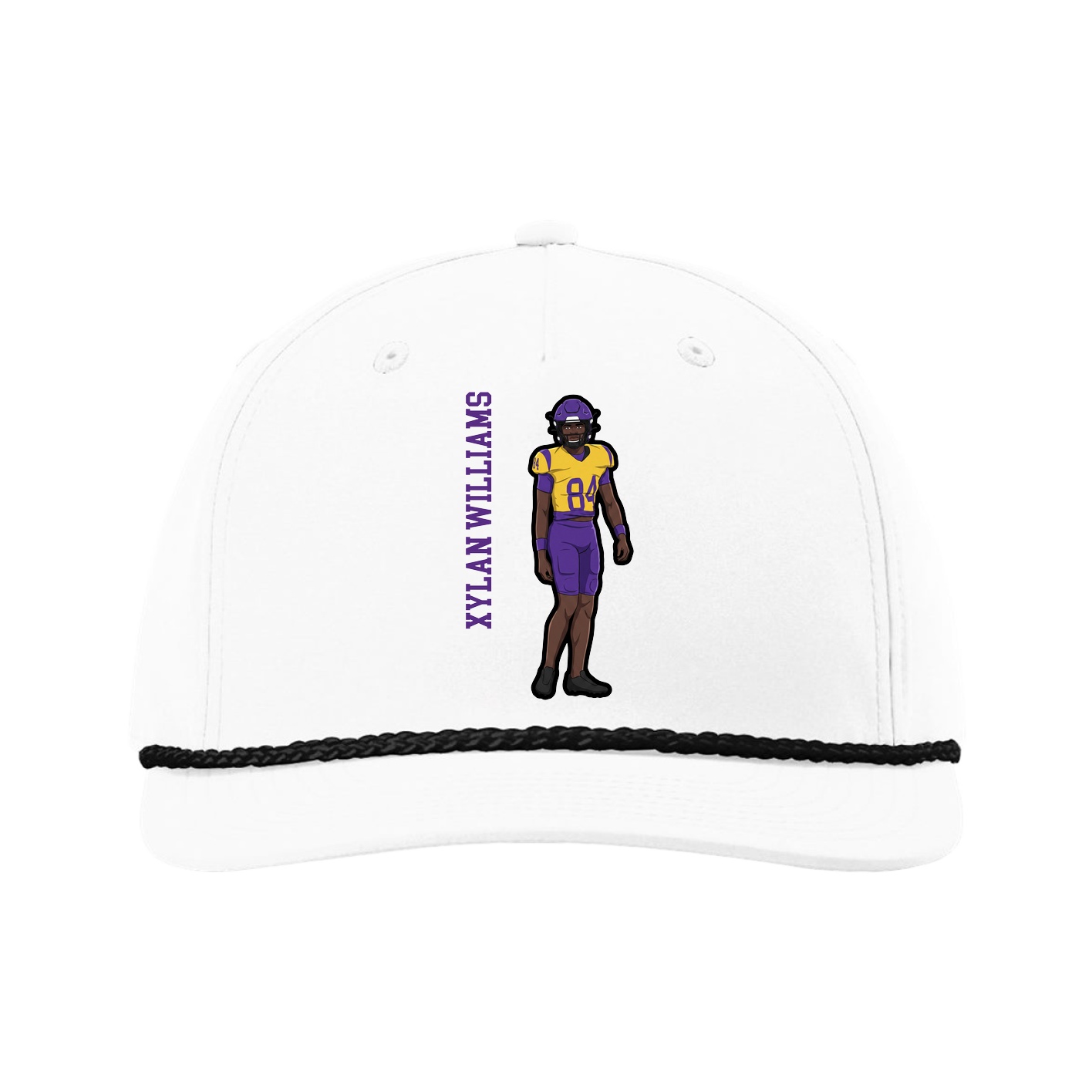 Five-Panel Classic Rope Cap — Name Vertical in White