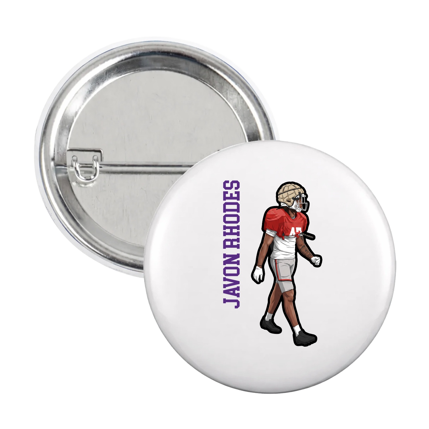 Game Day Button — Name Vertical in White
