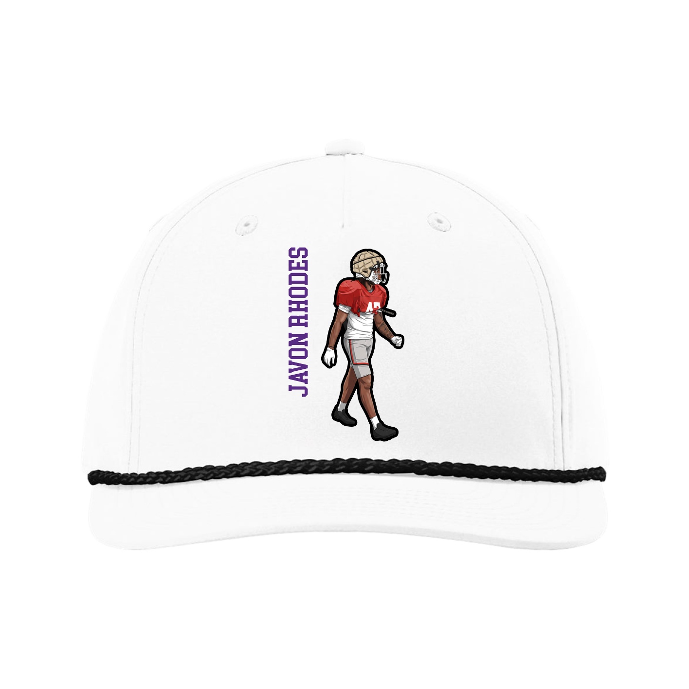 Five-Panel Classic Rope Cap — Name Vertical in White