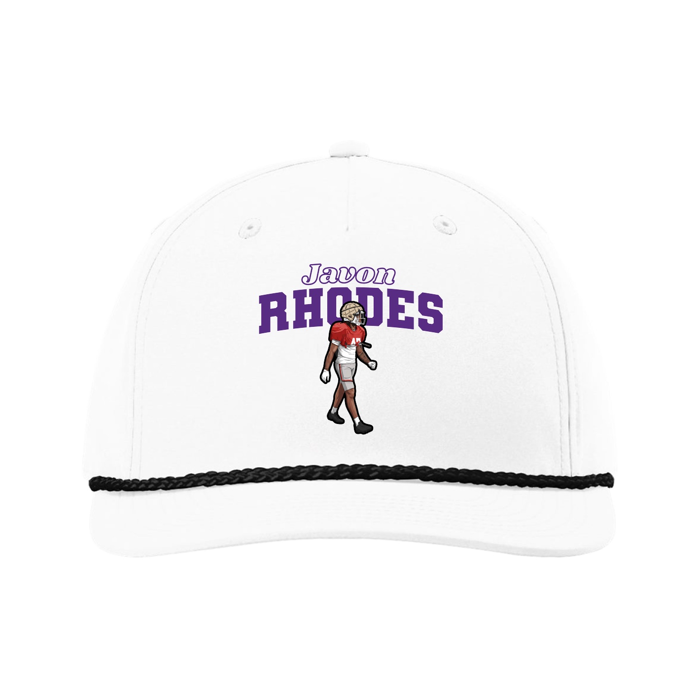 Five-Panel Classic Rope Cap — Name Arch in White