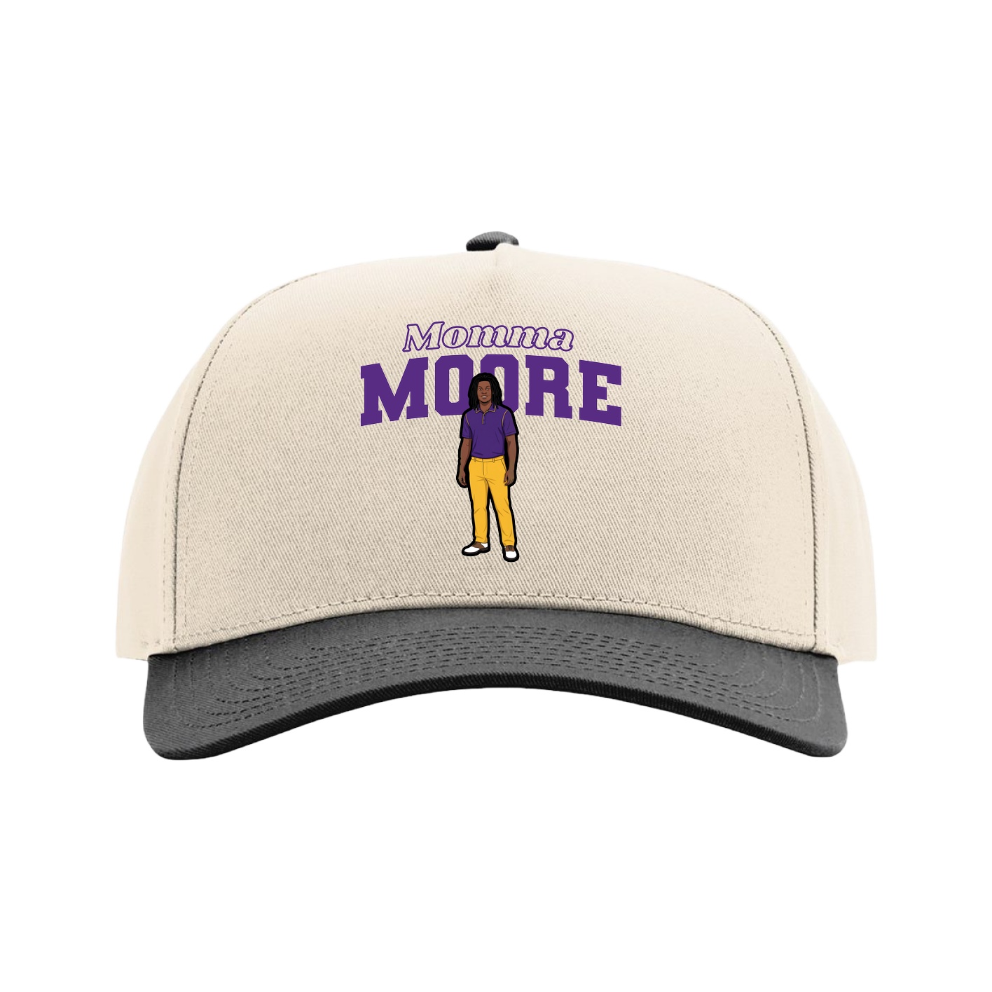 Full Fabric Five-Panel Champ Cap — Mothers Day Block in Cream/Black