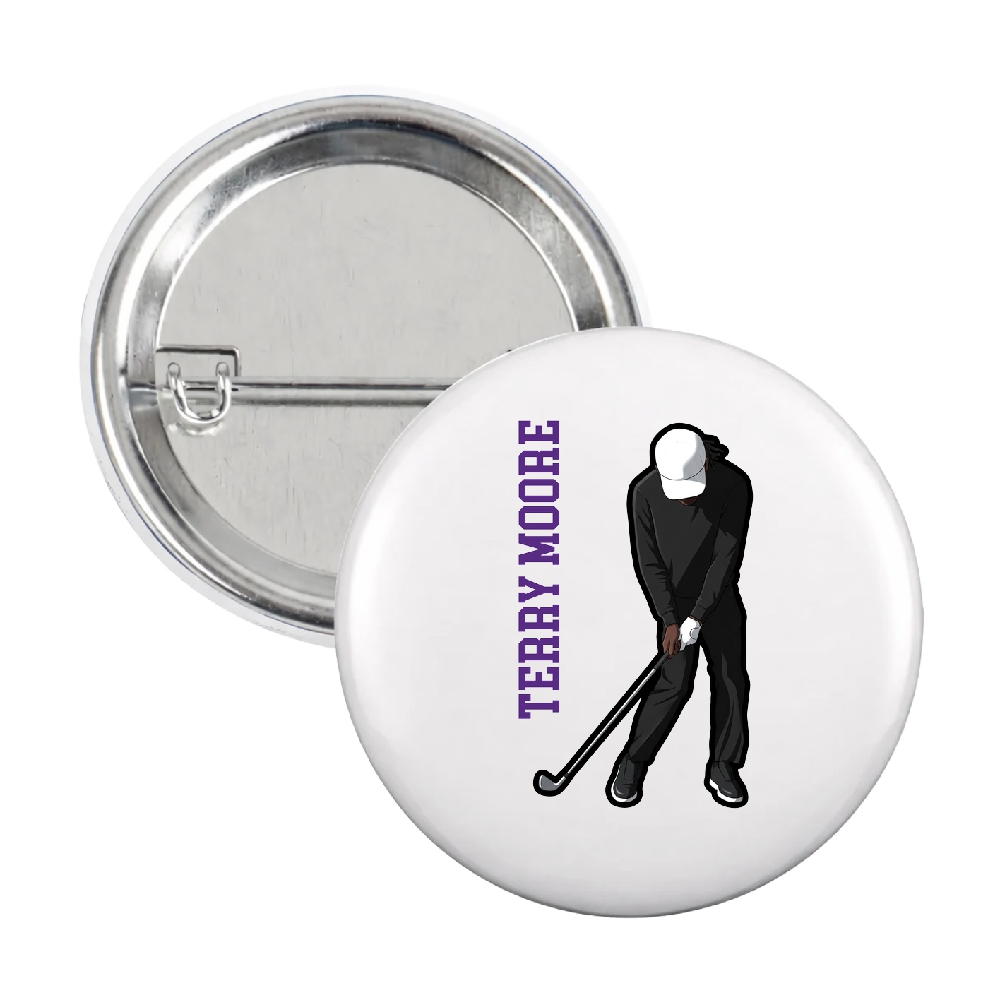 Game Day Button — Name Vertical in White