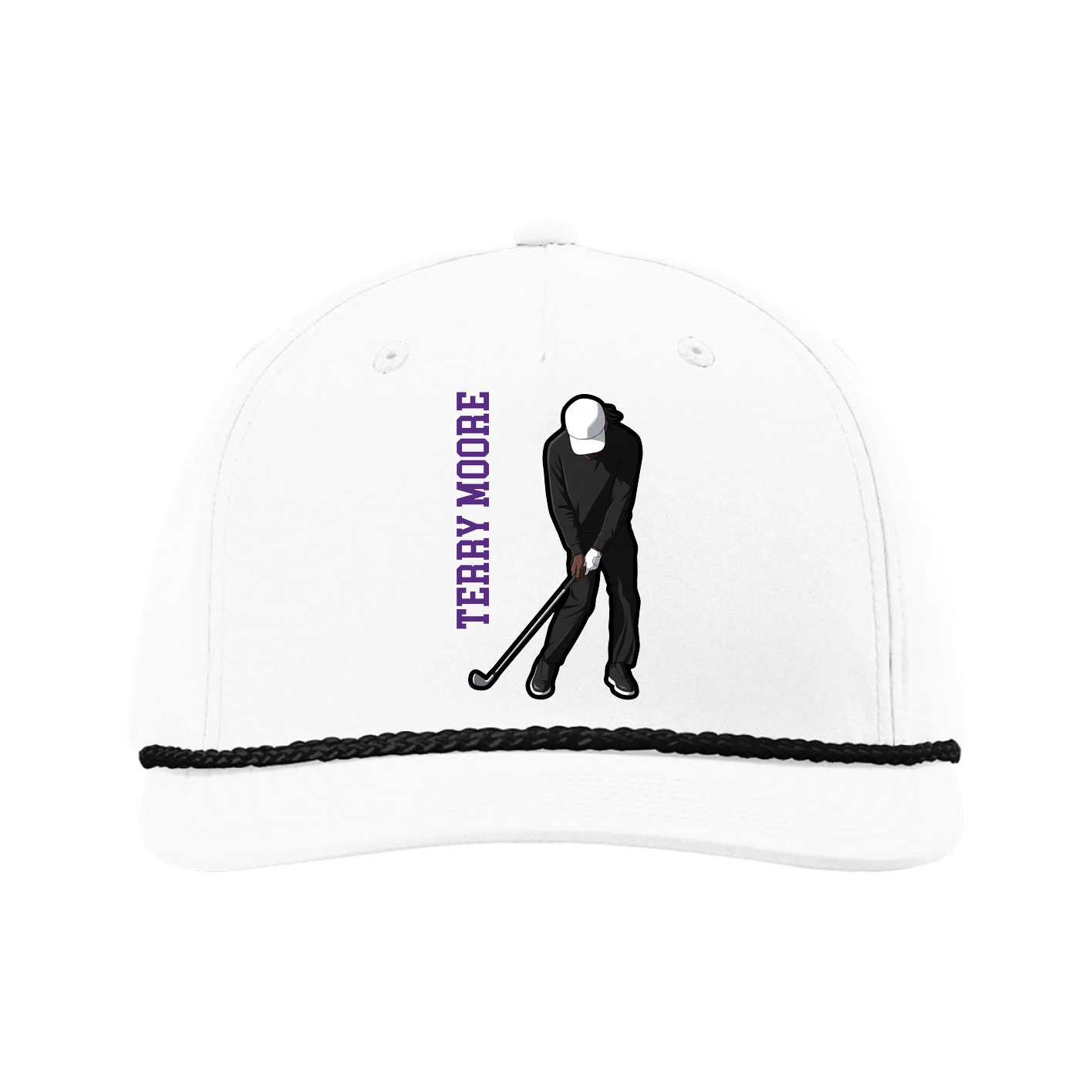 Five-Panel Classic Rope Cap — Name Vertical in White