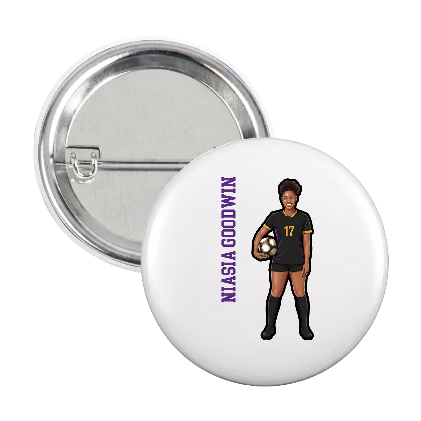 Game Day Button — Name Vertical in White