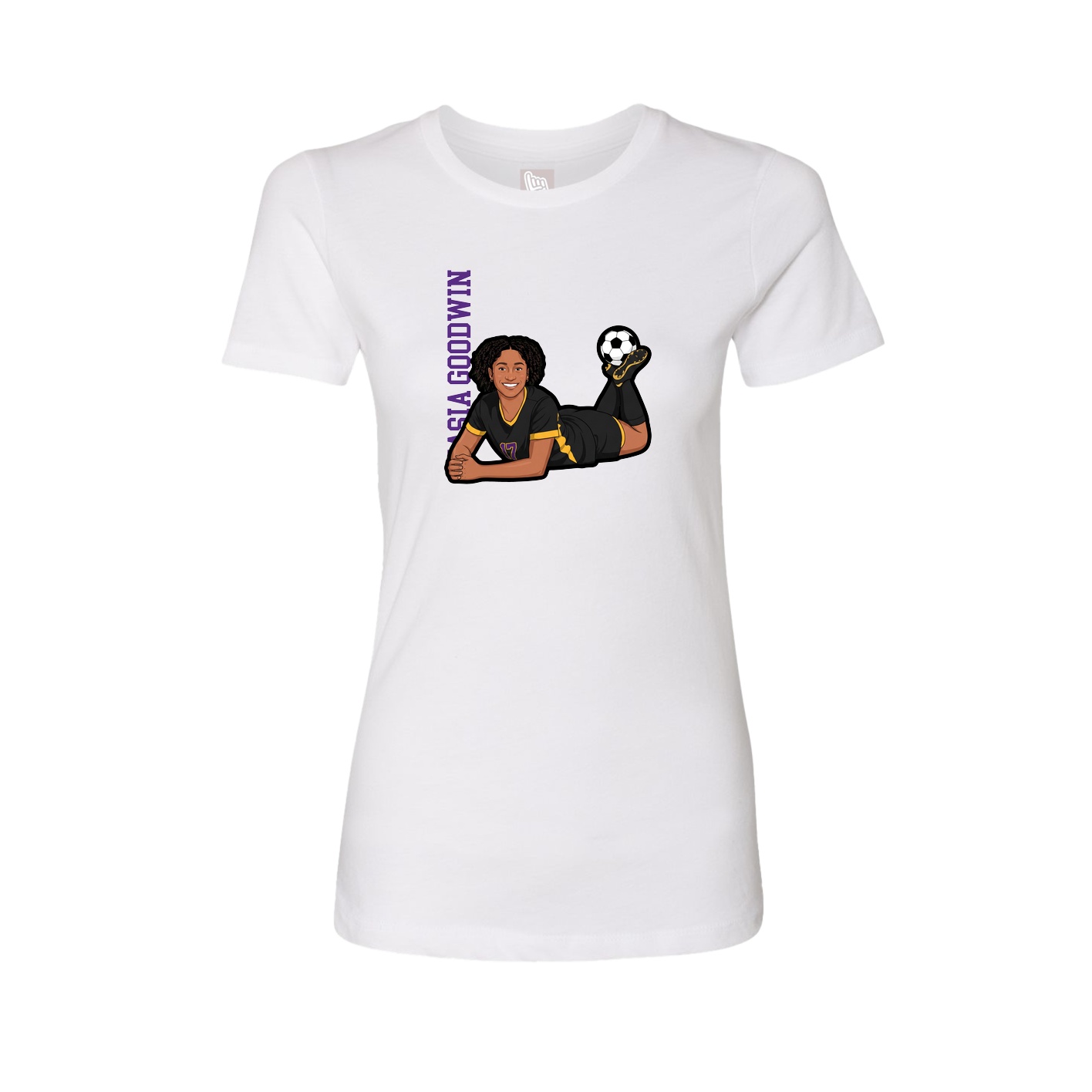 Womens Tee — Name Vertical in White