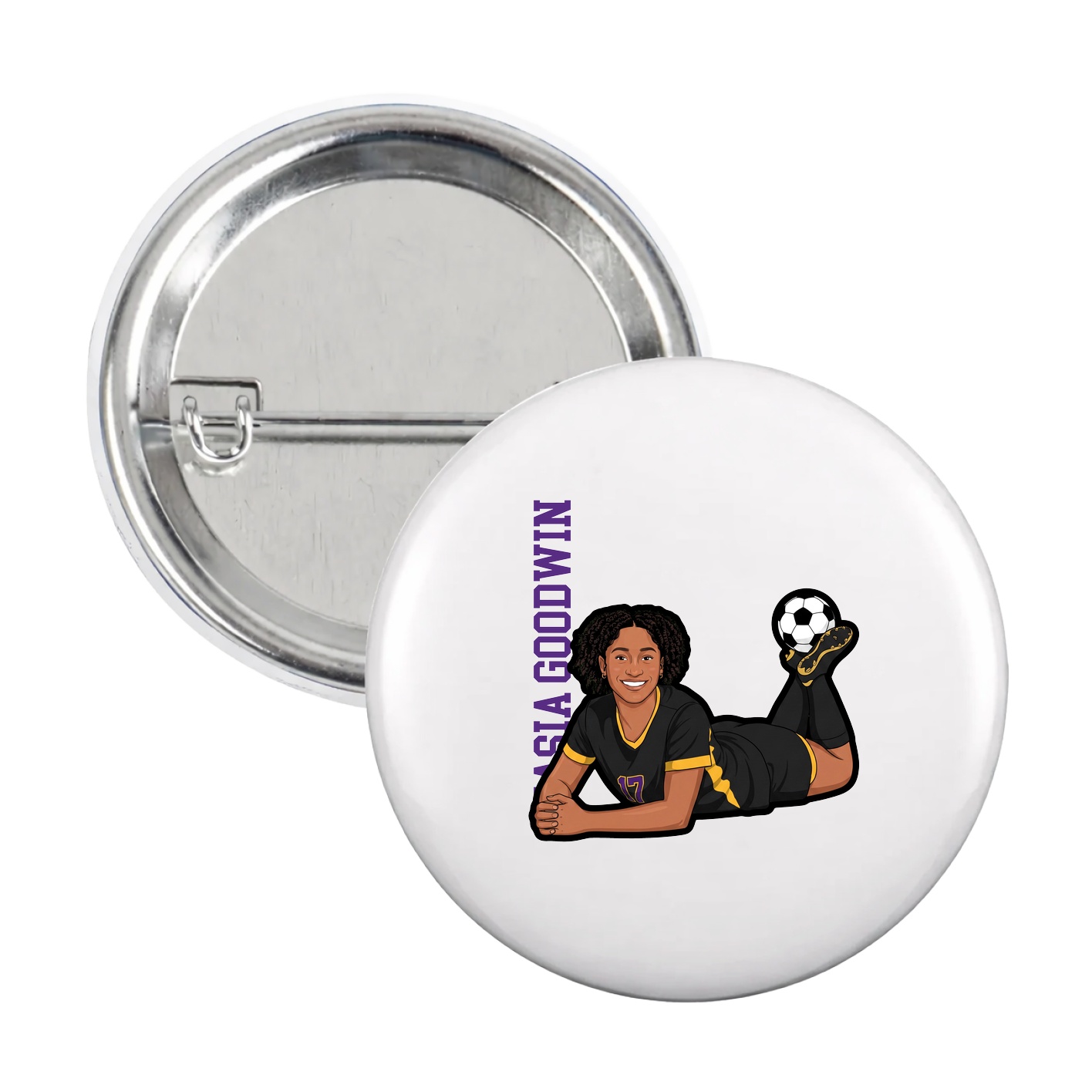 Game Day Button — Name Vertical in White