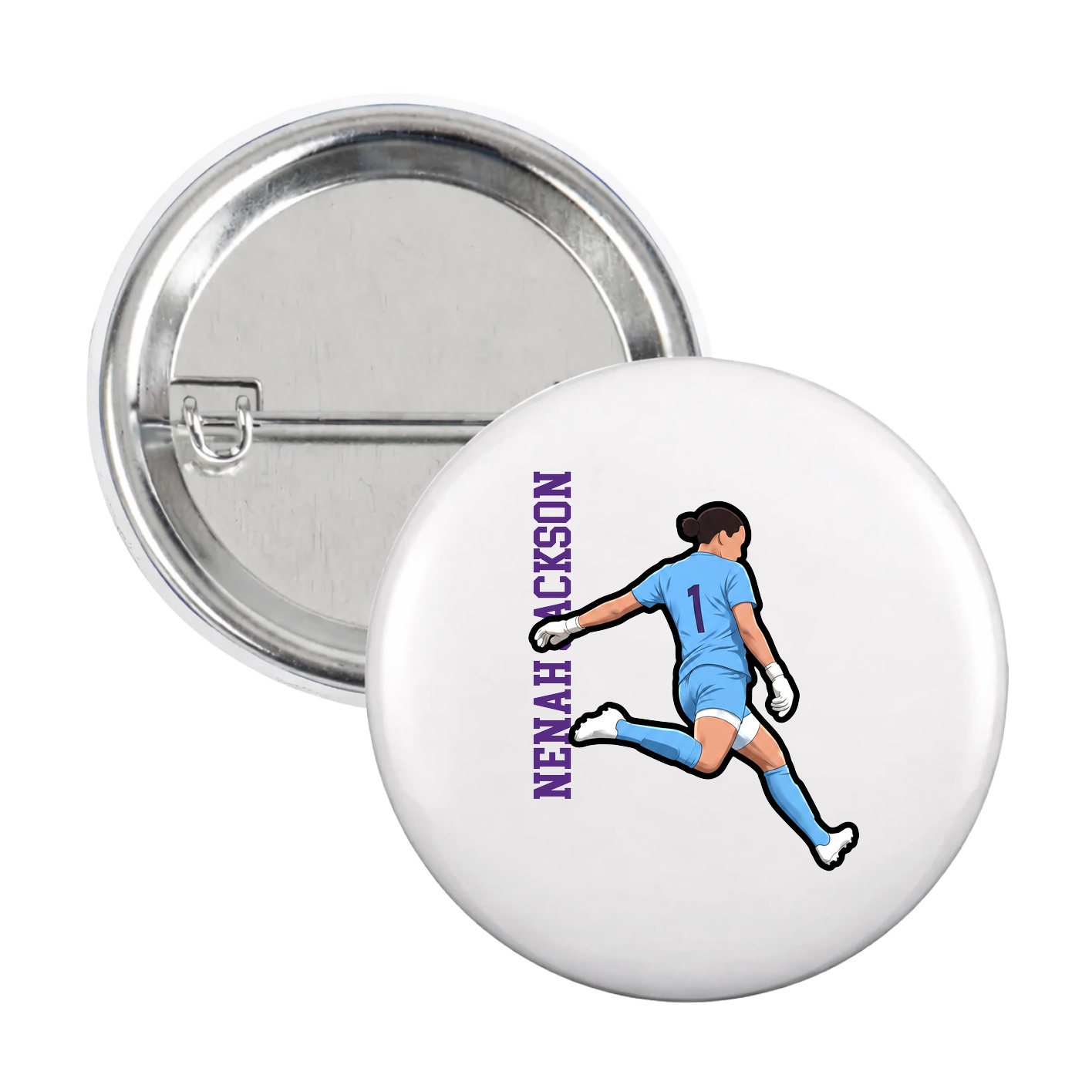 Game Day Button — Name Vertical in White