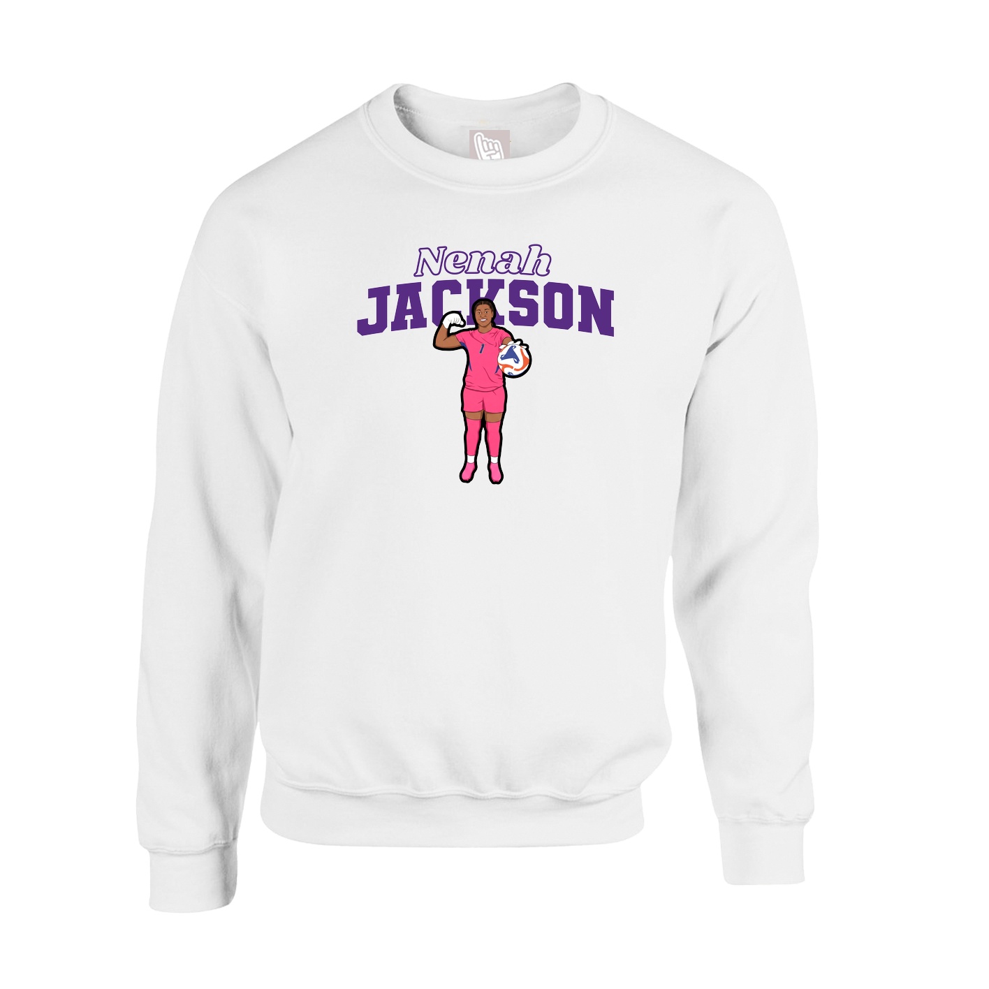 Fleece Crew — Name Arch in White
