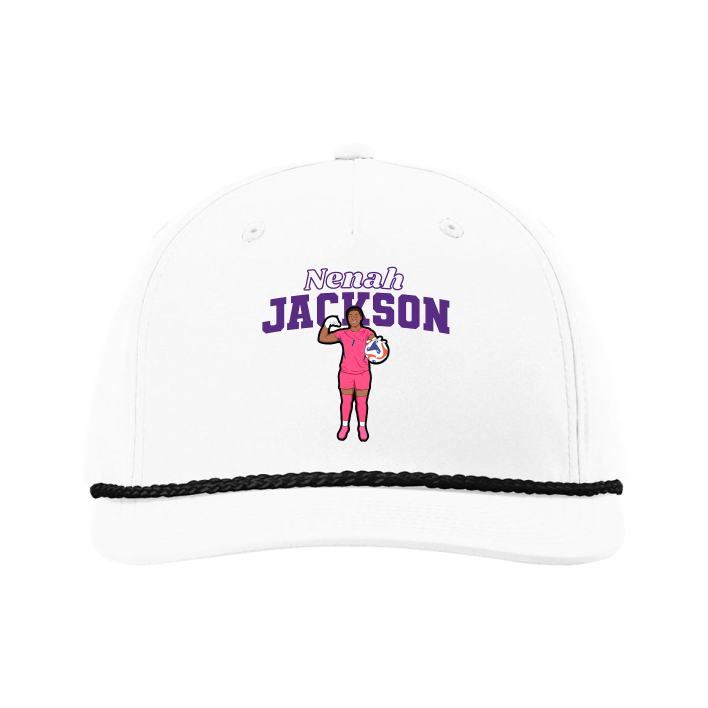 Five-Panel Classic Rope Cap — Name Arch in White