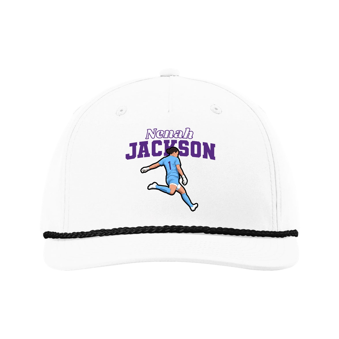 Five-Panel Classic Rope Cap — Name Arch in White