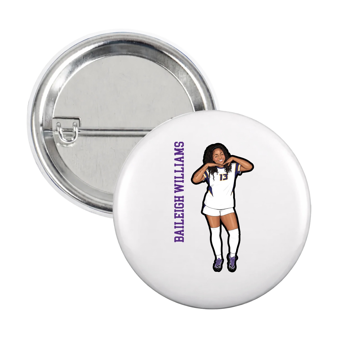 Game Day Button — Name Vertical in White