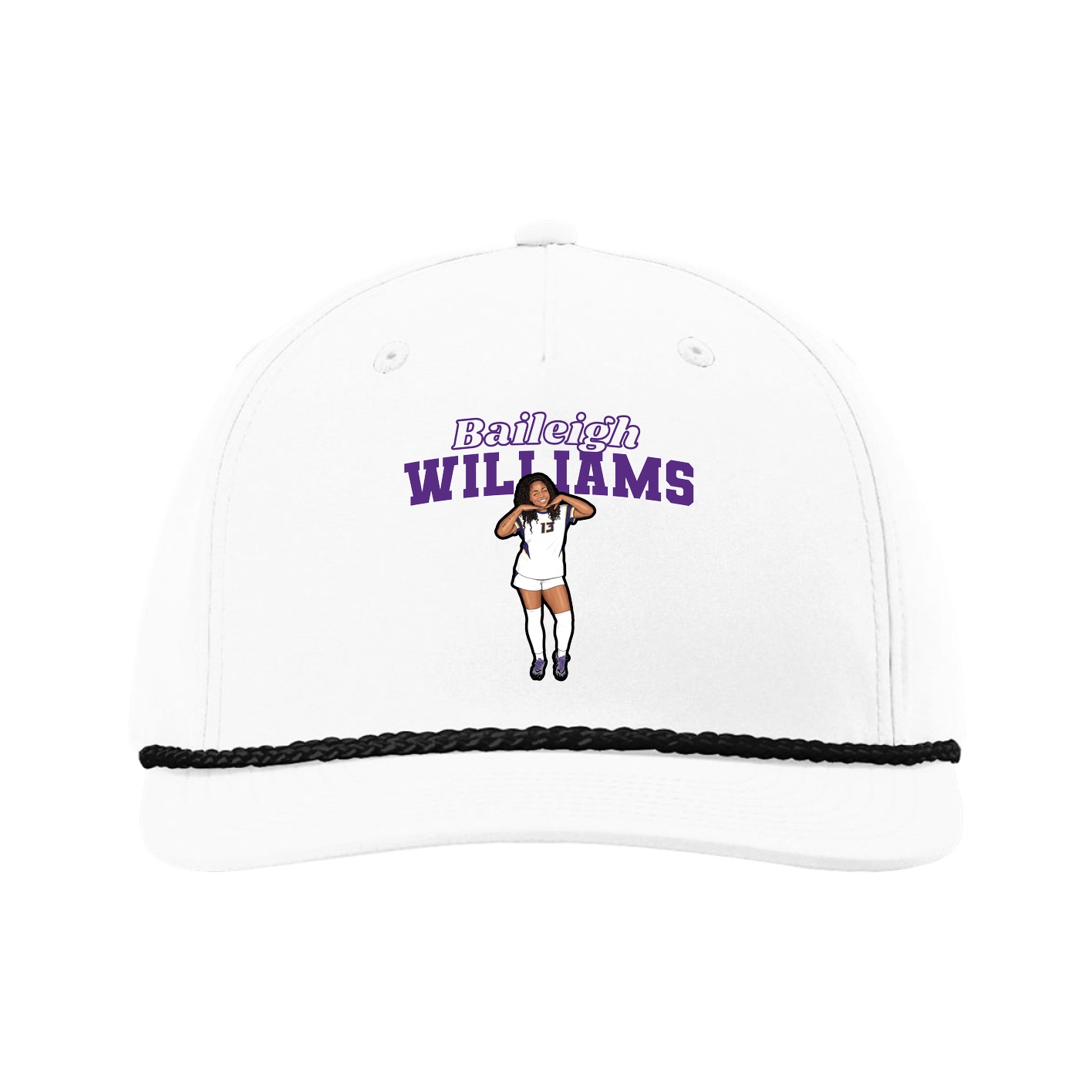 Five-Panel Classic Rope Cap — Name Arch in White
