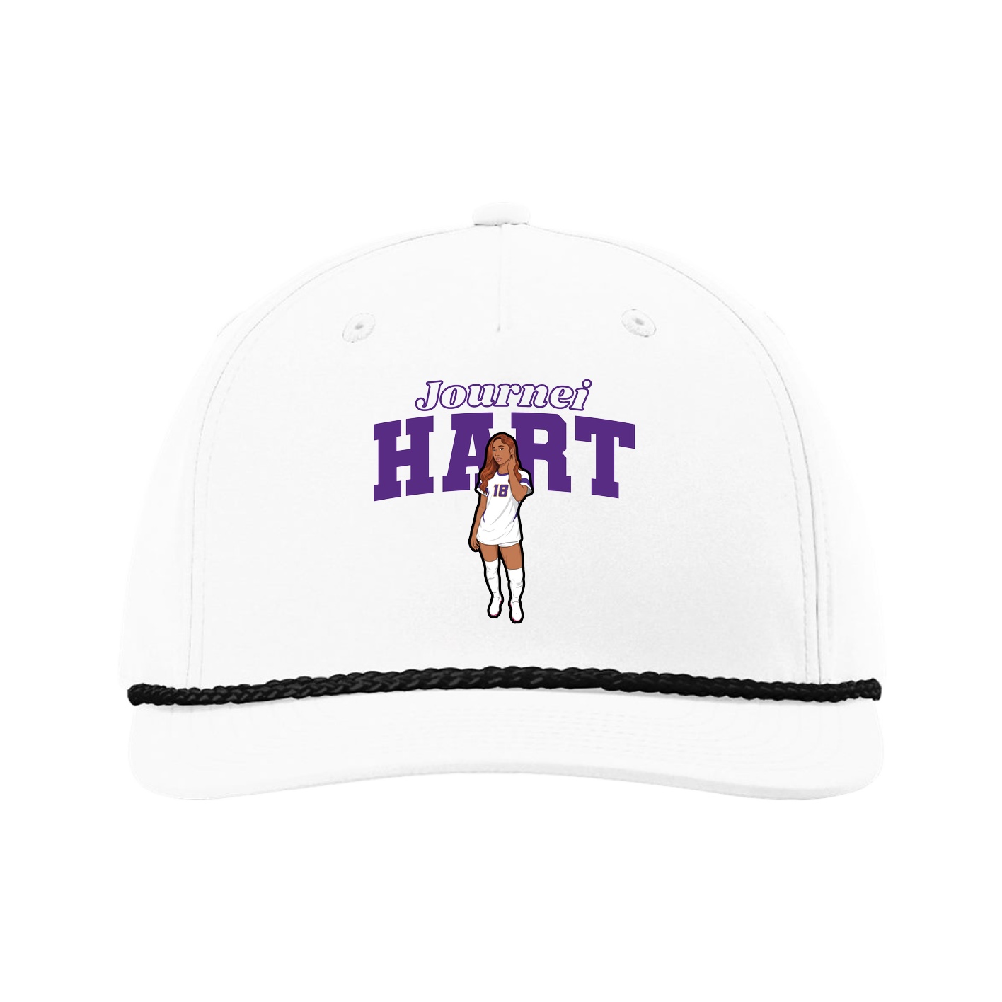 Five-Panel Classic Rope Cap — Name Arch in White