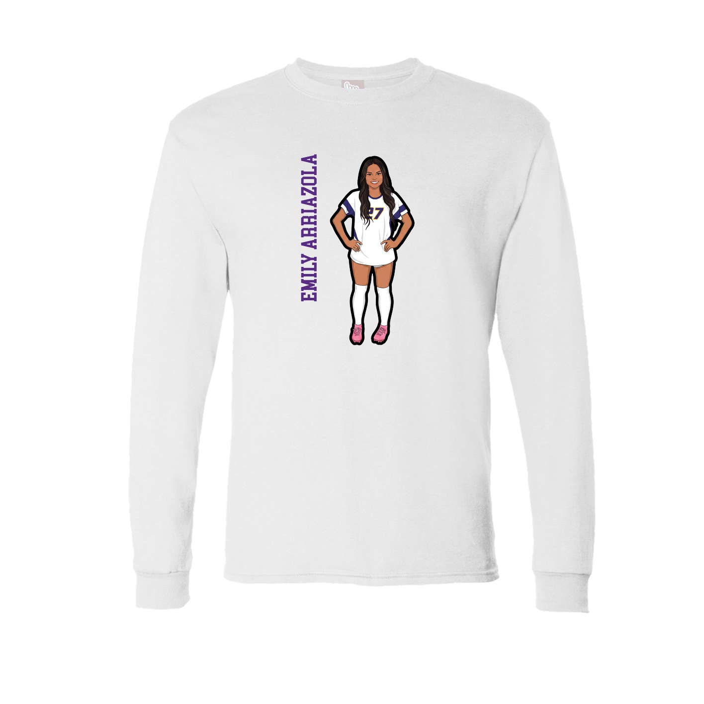 Long Sleeve Tee — Name Vertical in White