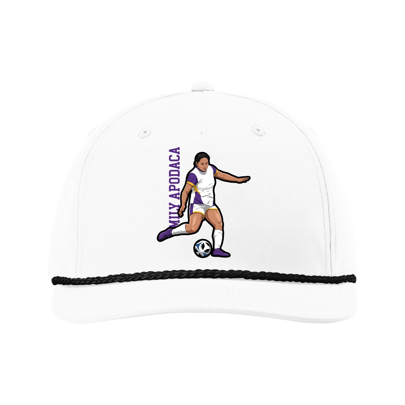 Five-Panel Classic Rope Cap — Name Vertical in White