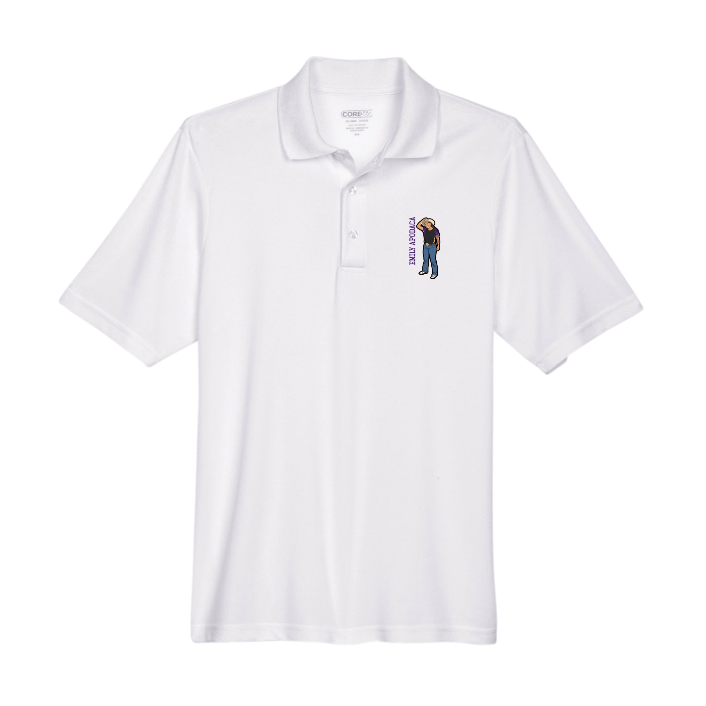 Performance Polo — Name Vertical in White