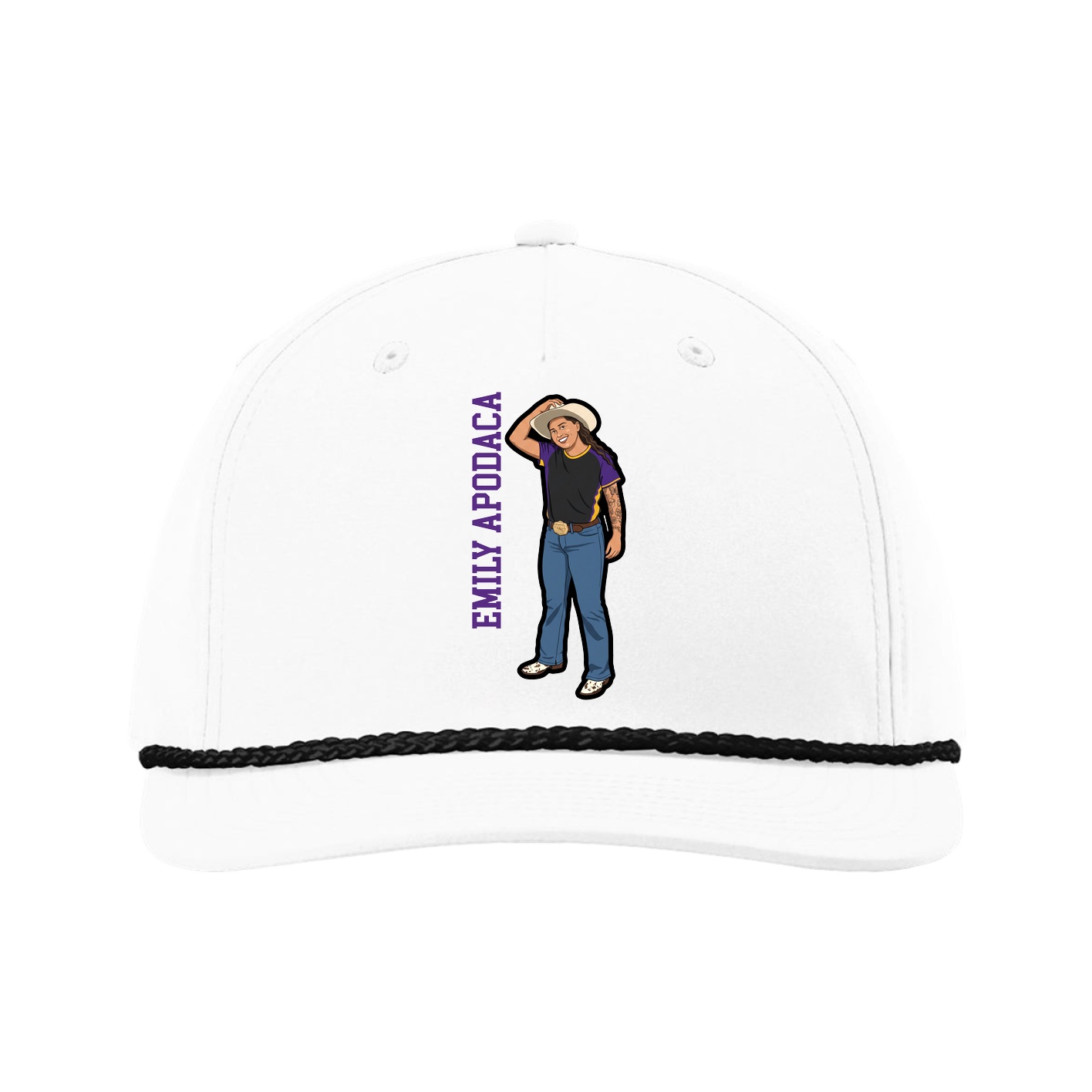 Five-Panel Classic Rope Cap — Name Vertical in White