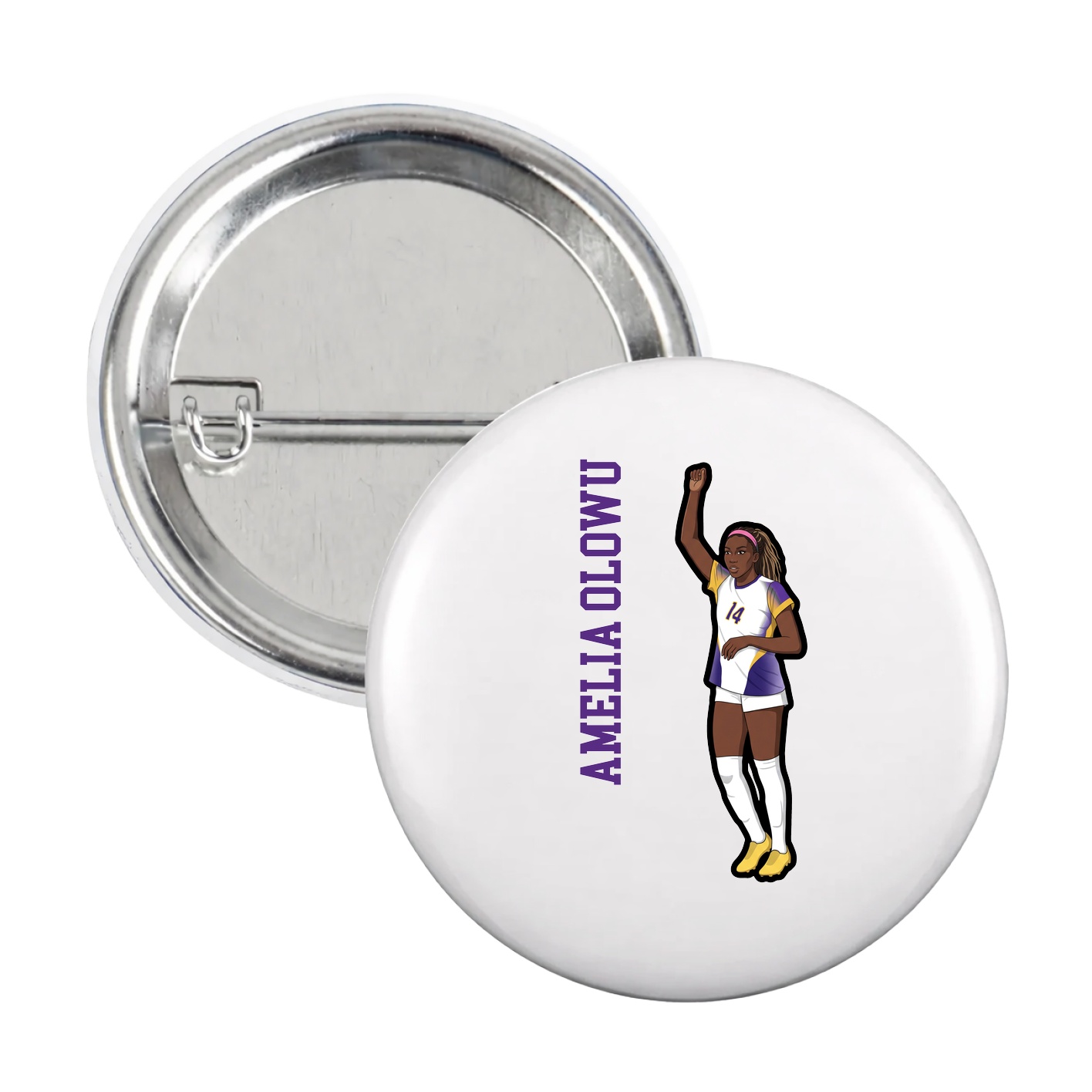 Game Day Button — Name Vertical in White
