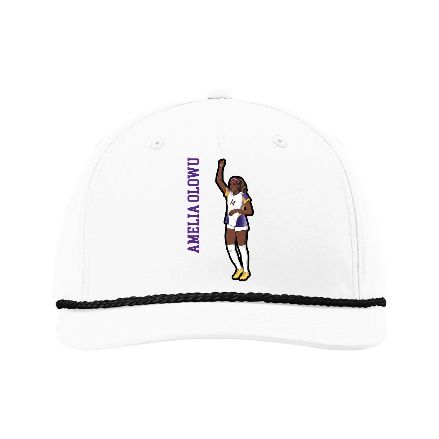 Five-Panel Classic Rope Cap — Name Vertical in White