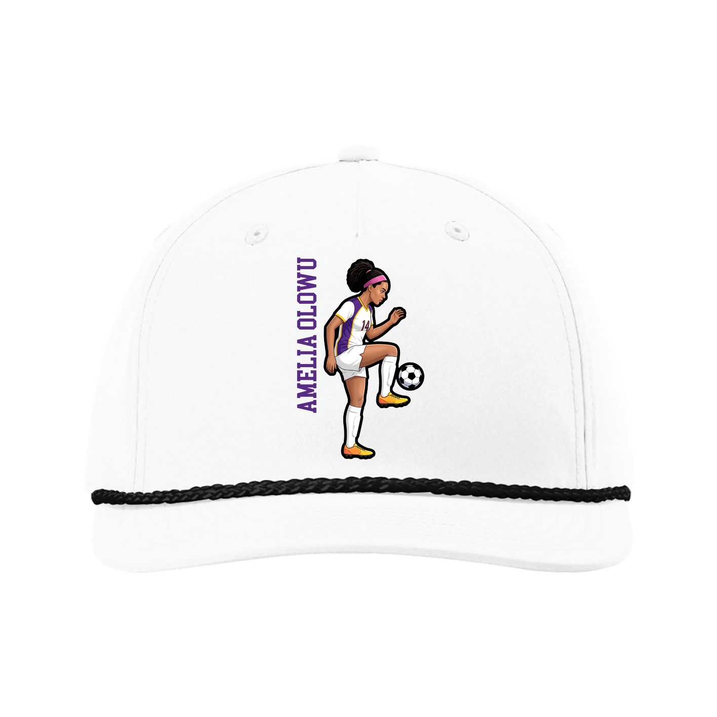 Five-Panel Classic Rope Cap — Name Vertical in White