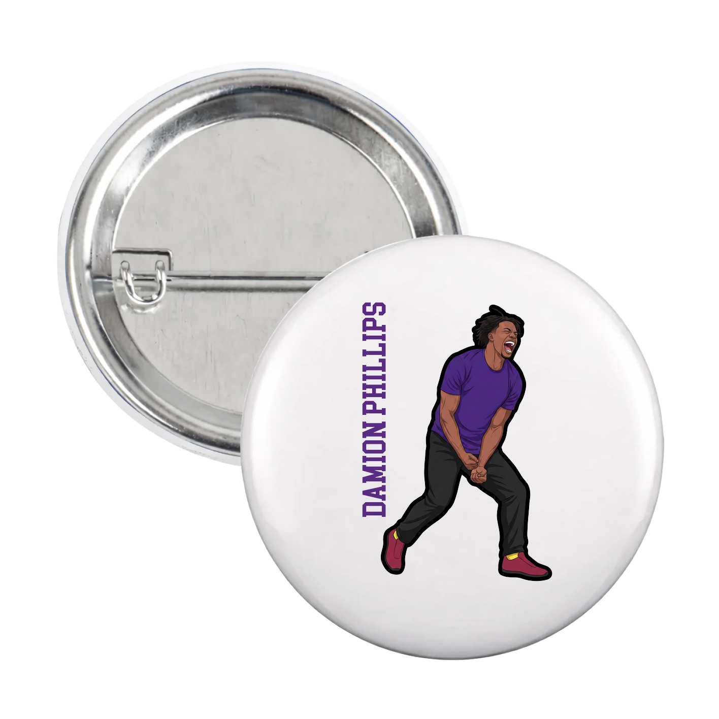 Game Day Button — Name Vertical in White