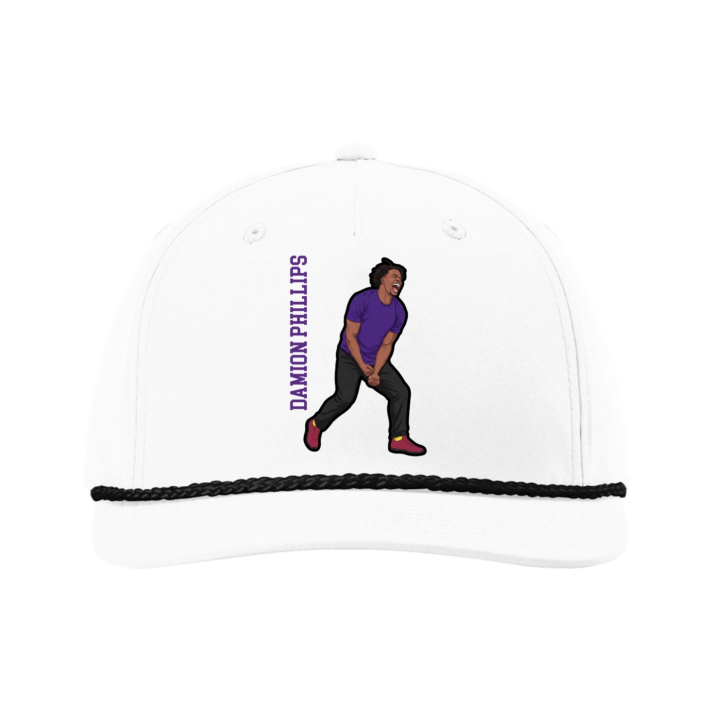 Five-Panel Classic Rope Cap — Name Vertical in White