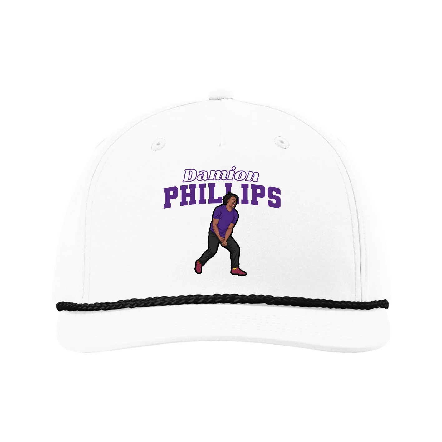 Five-Panel Classic Rope Cap — Name Arch in White