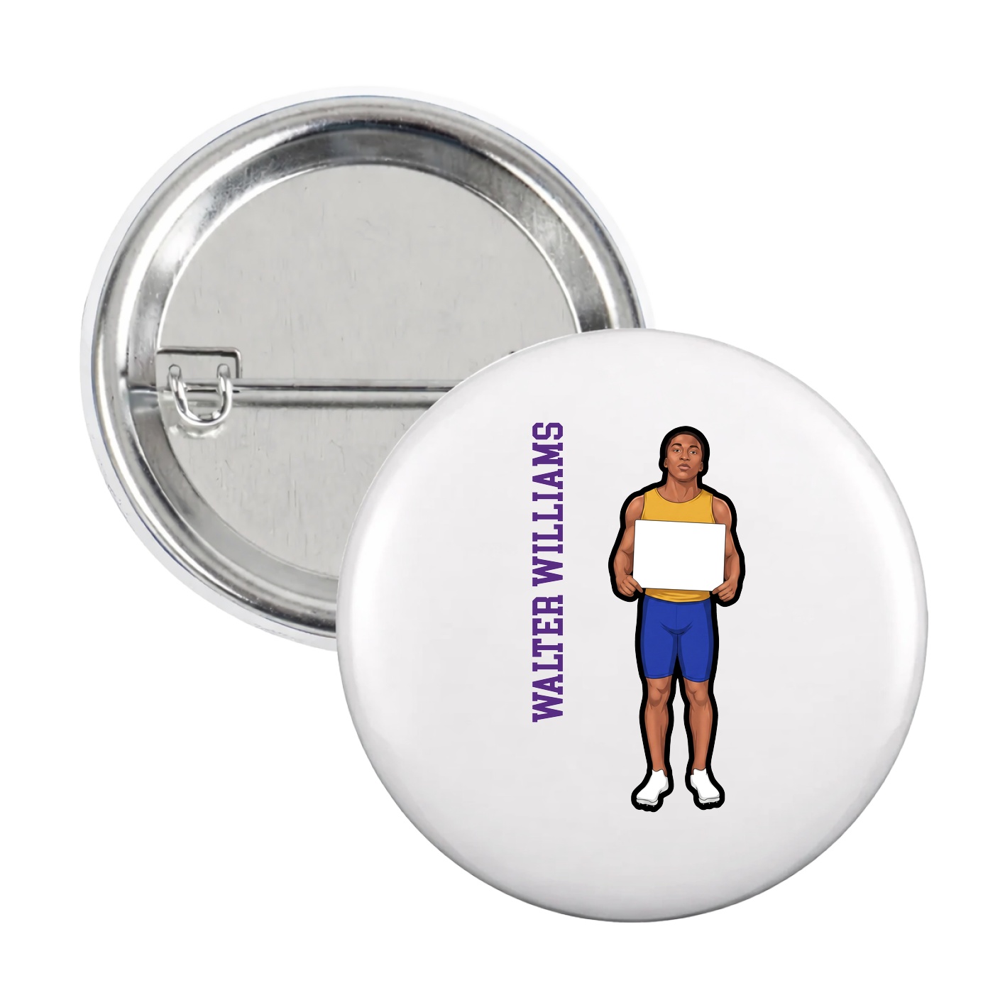 Game Day Button — Name Vertical in White