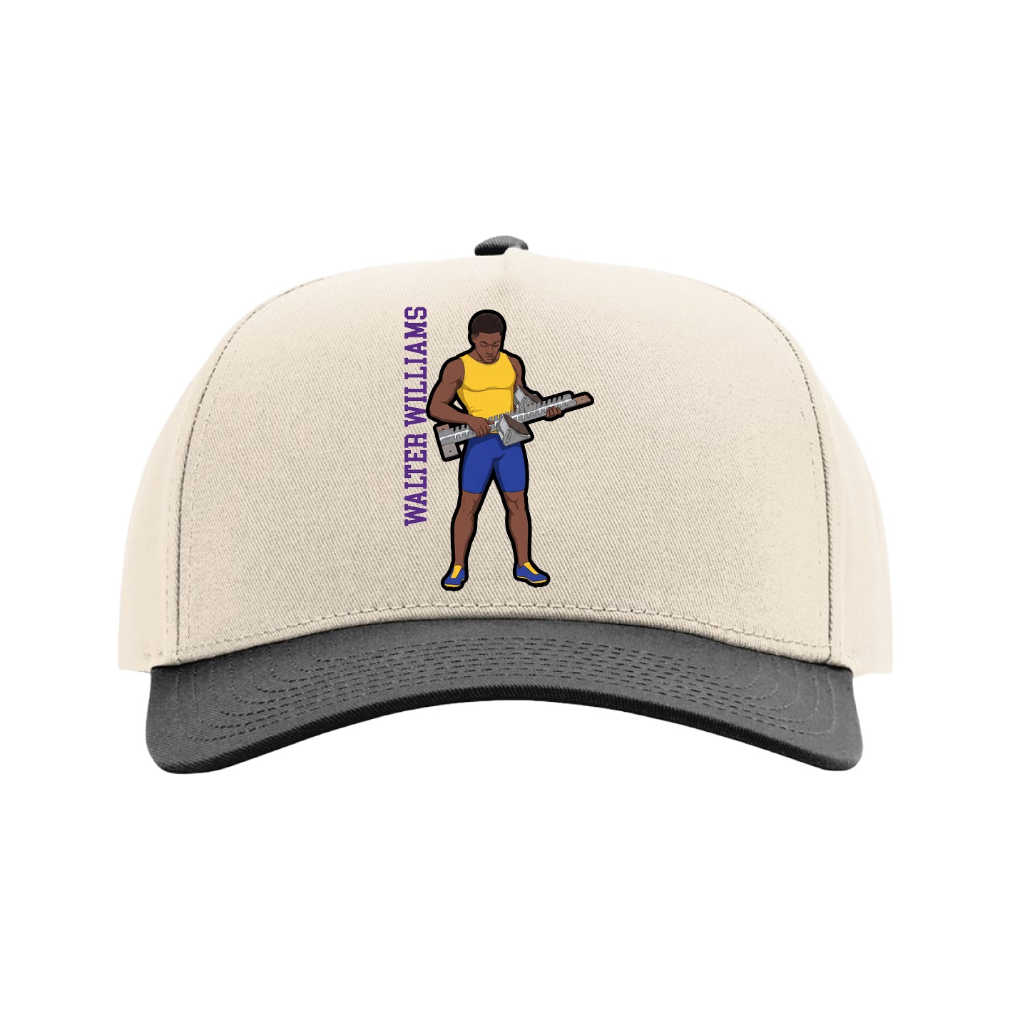 Full Fabric Five-Panel Champ Cap — Name Vertical in Cream/Black