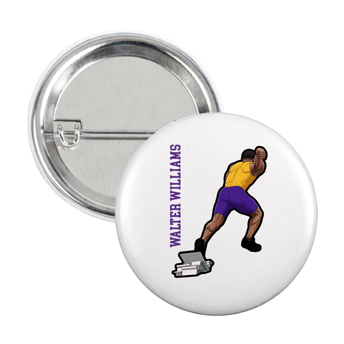 Game Day Button — Name Vertical in White