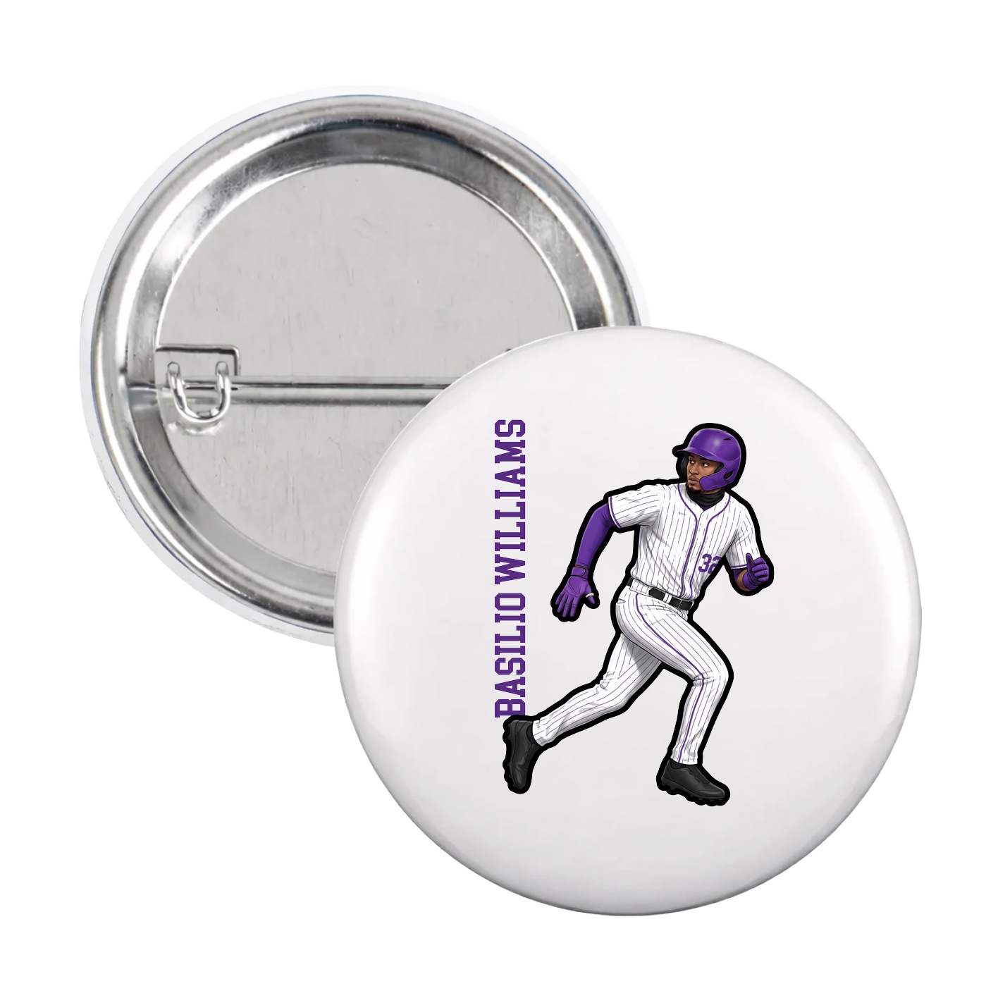 Game Day Button — Name Vertical in White