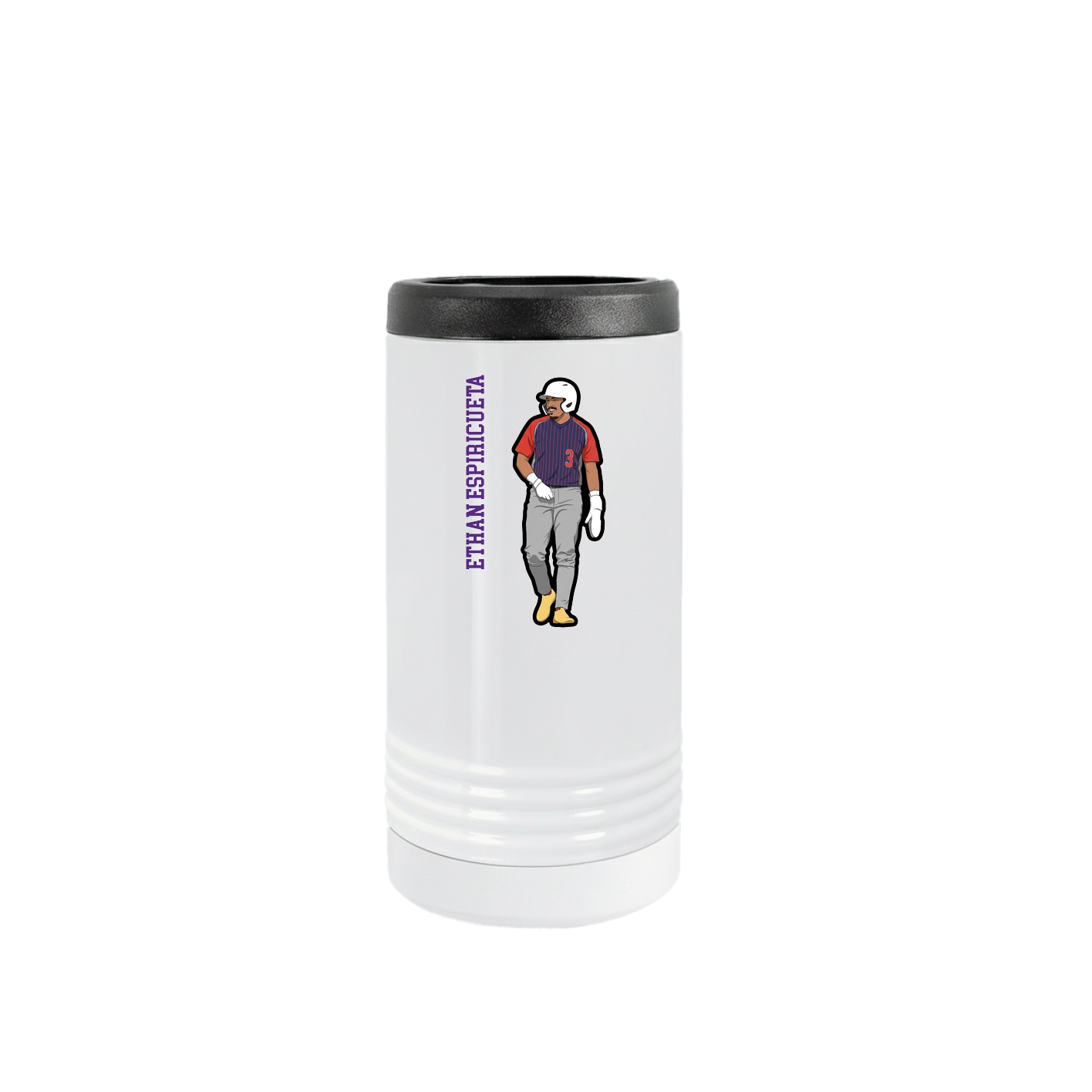 Slim Beverage Holder — Name Vertical in White