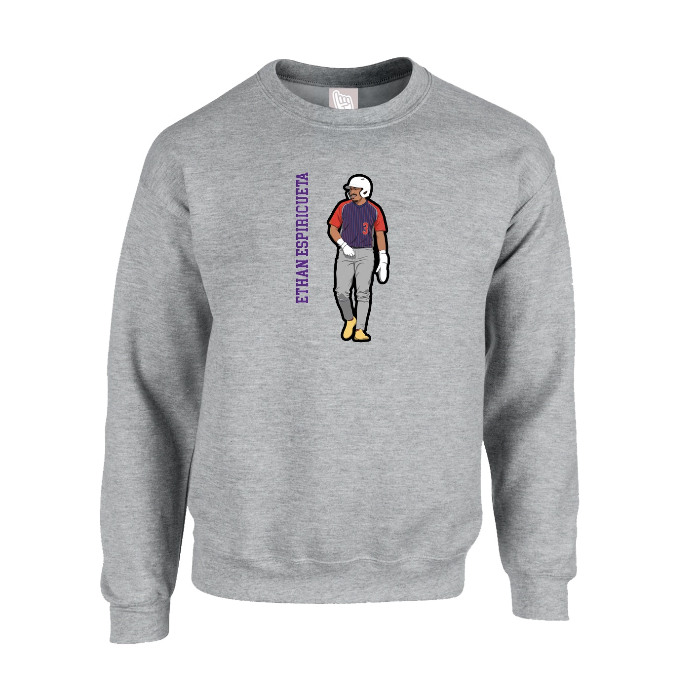 Fleece Crew — Name Vertical in Grey