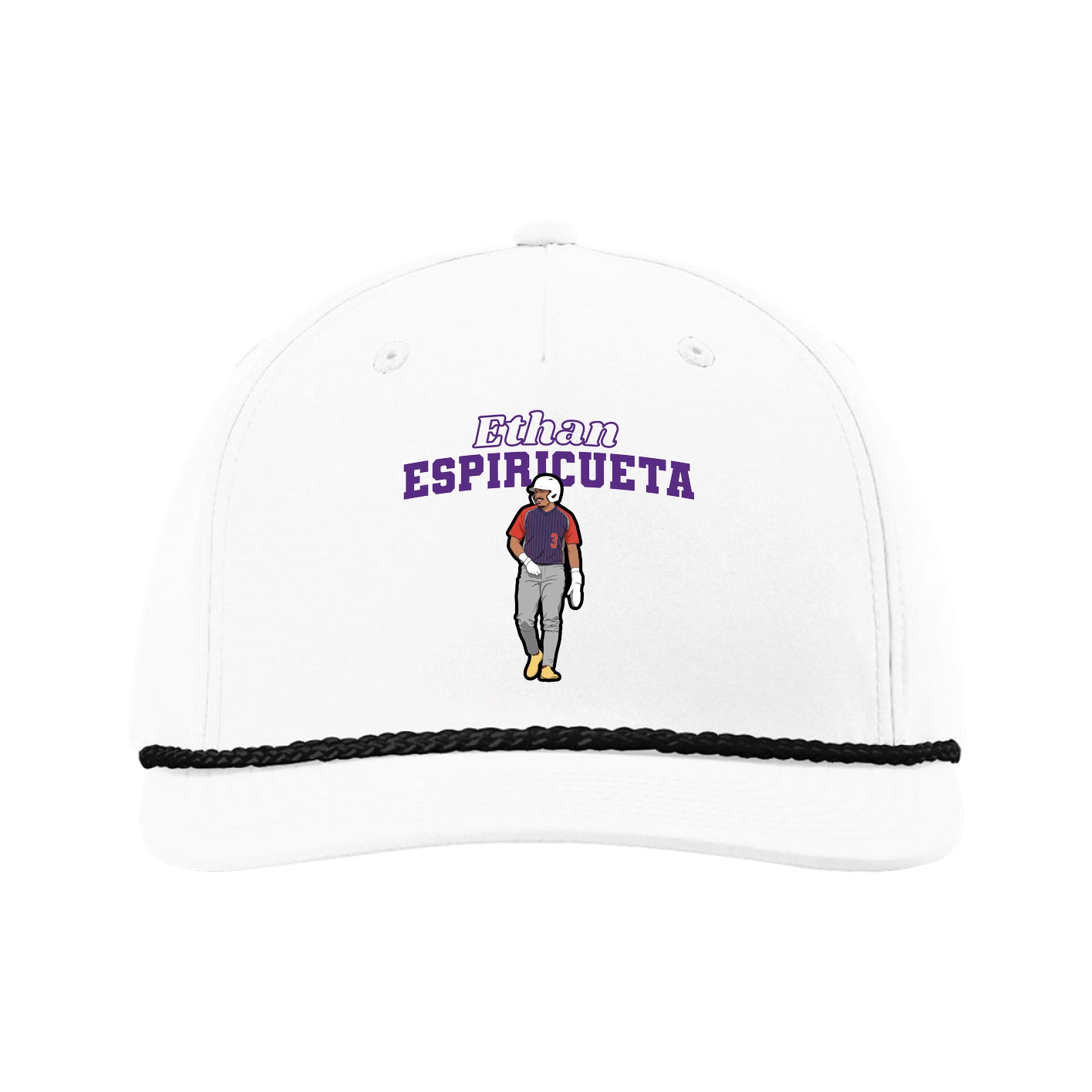 Five-Panel Classic Rope Cap — Name Arch in White