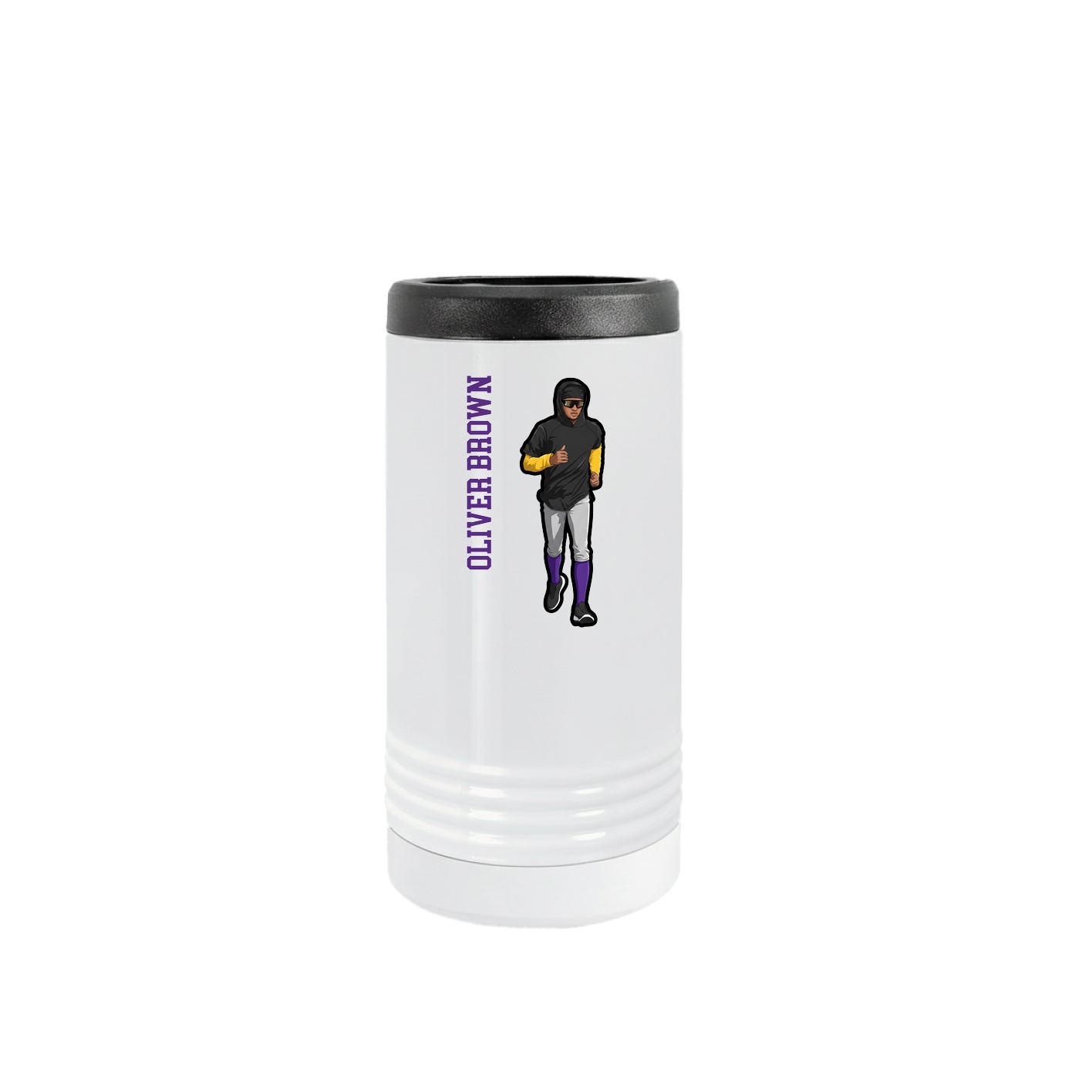 Slim Beverage Holder — Name Vertical in White
