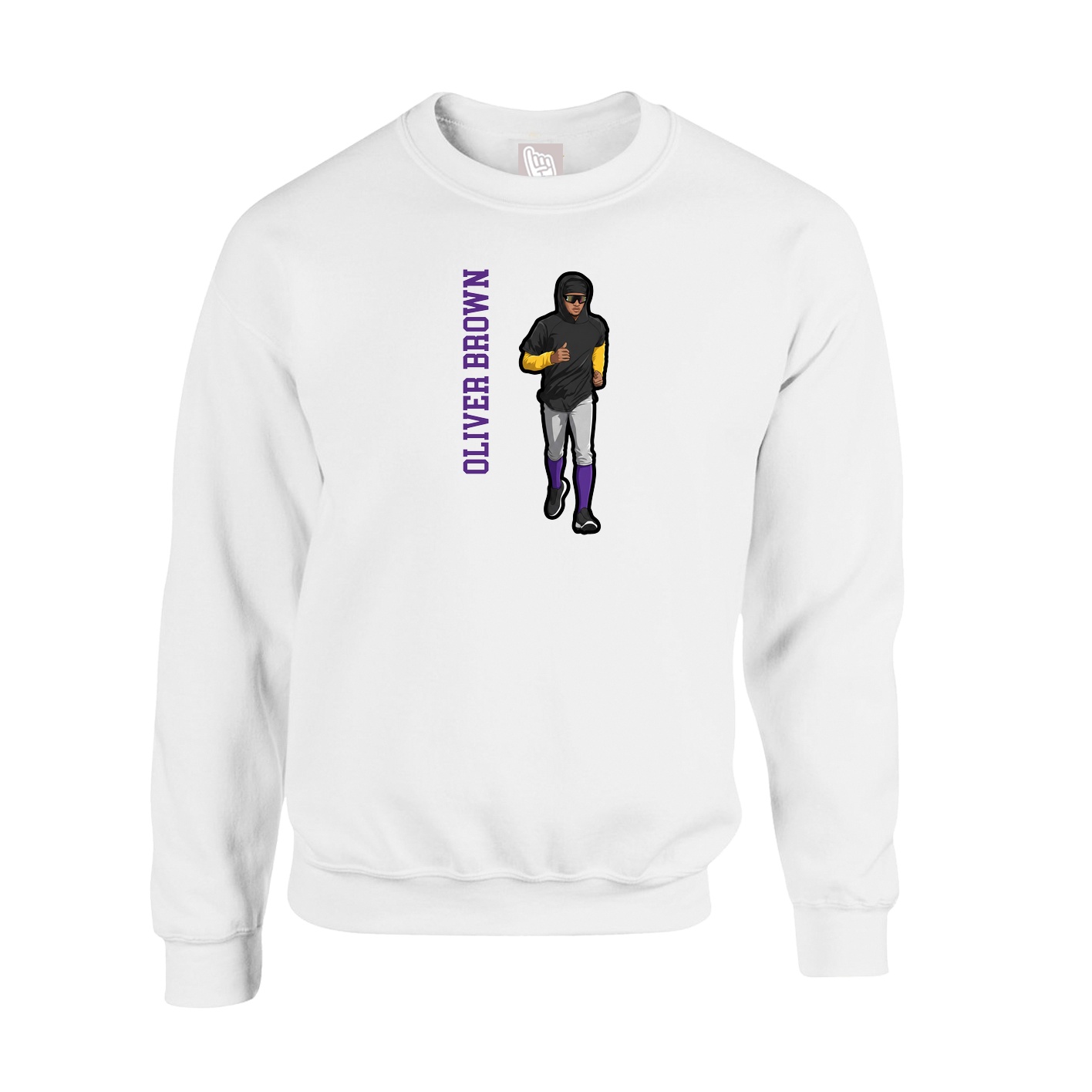 Fleece Crew — Name Vertical in White