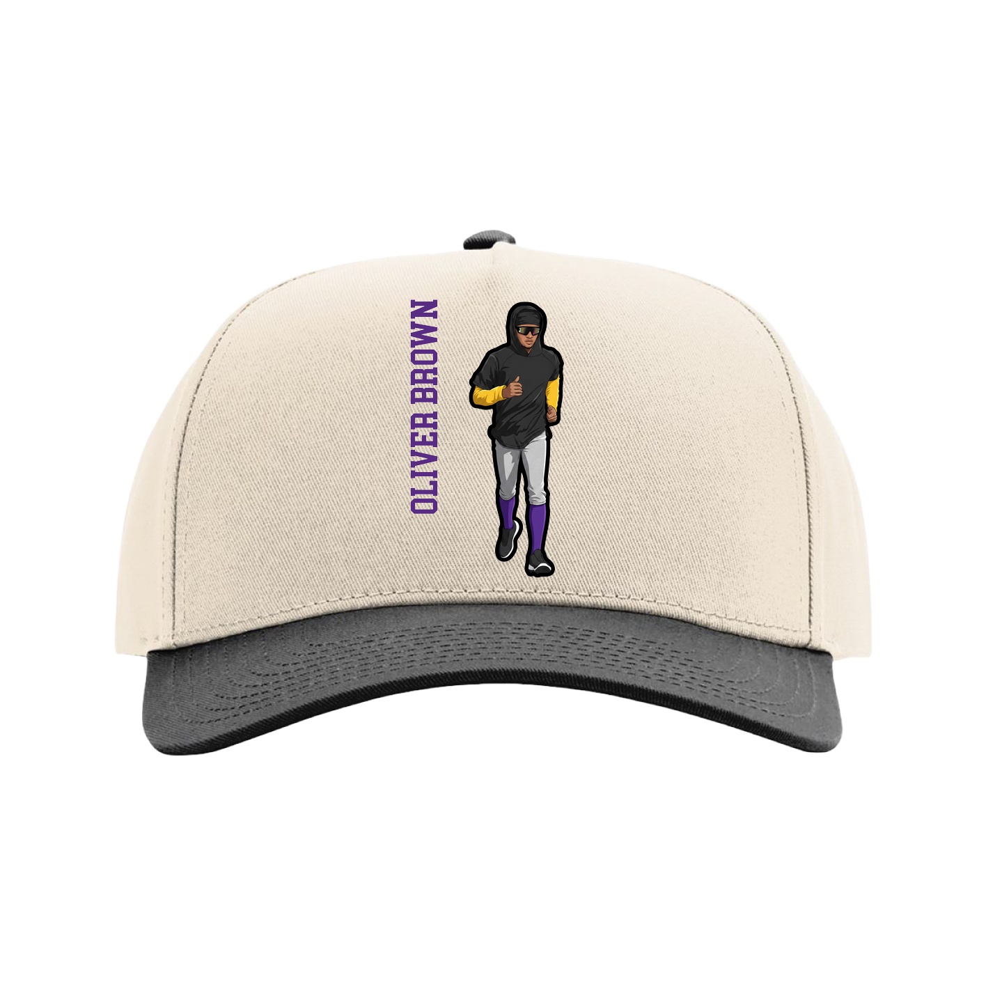 Full Fabric Five-Panel Champ Cap — Name Vertical in Cream/Black
