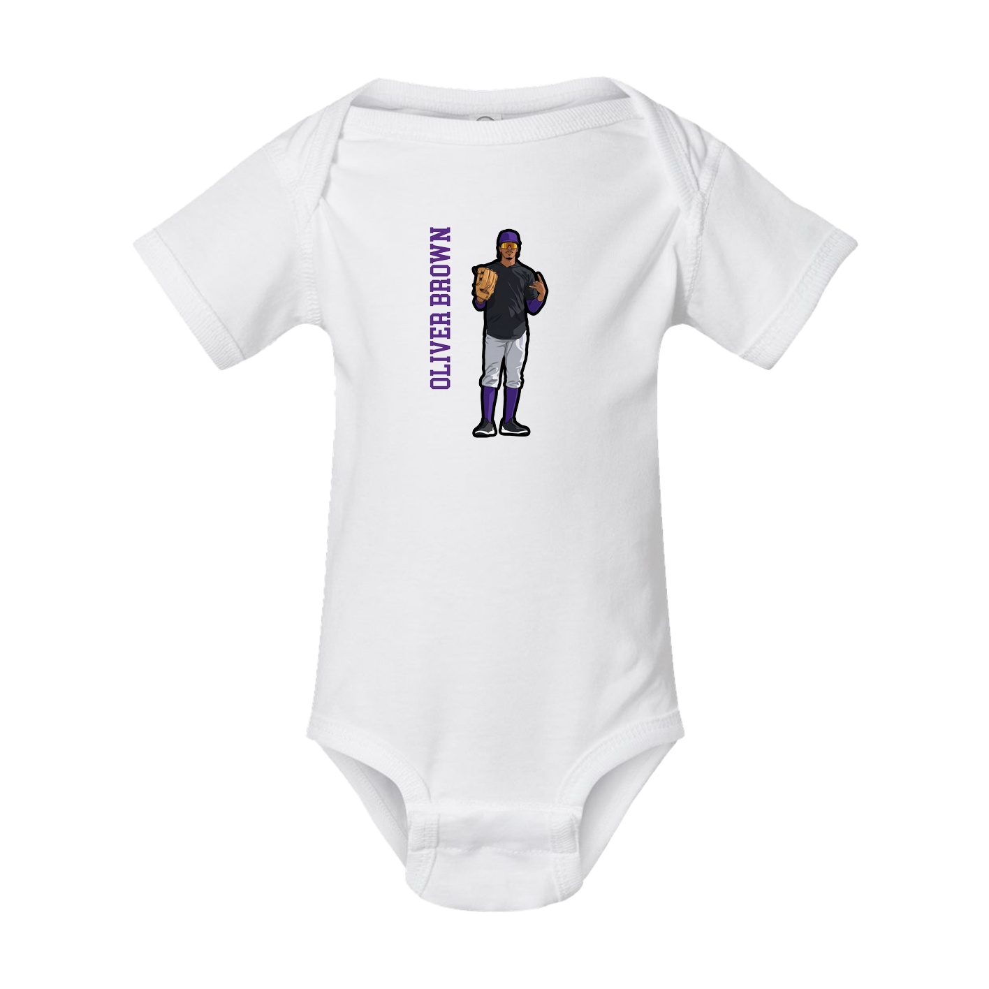 Baby Onesie — Name Vertical in White