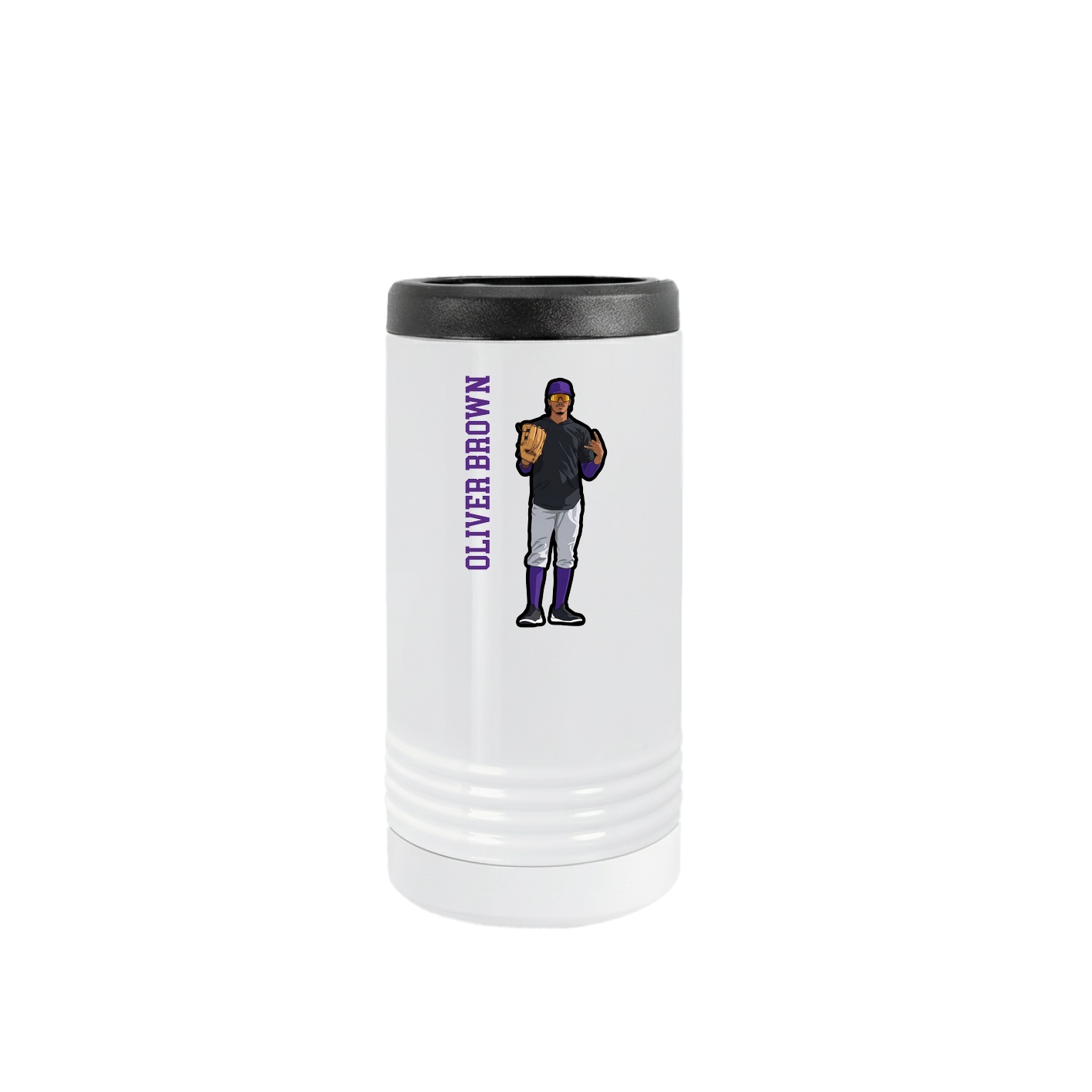 Slim Beverage Holder — Name Vertical in White