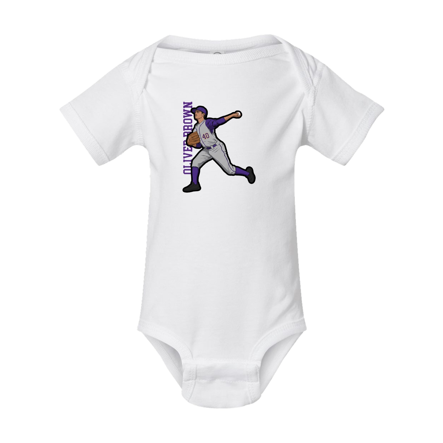 Baby Onesie — Name Vertical in White