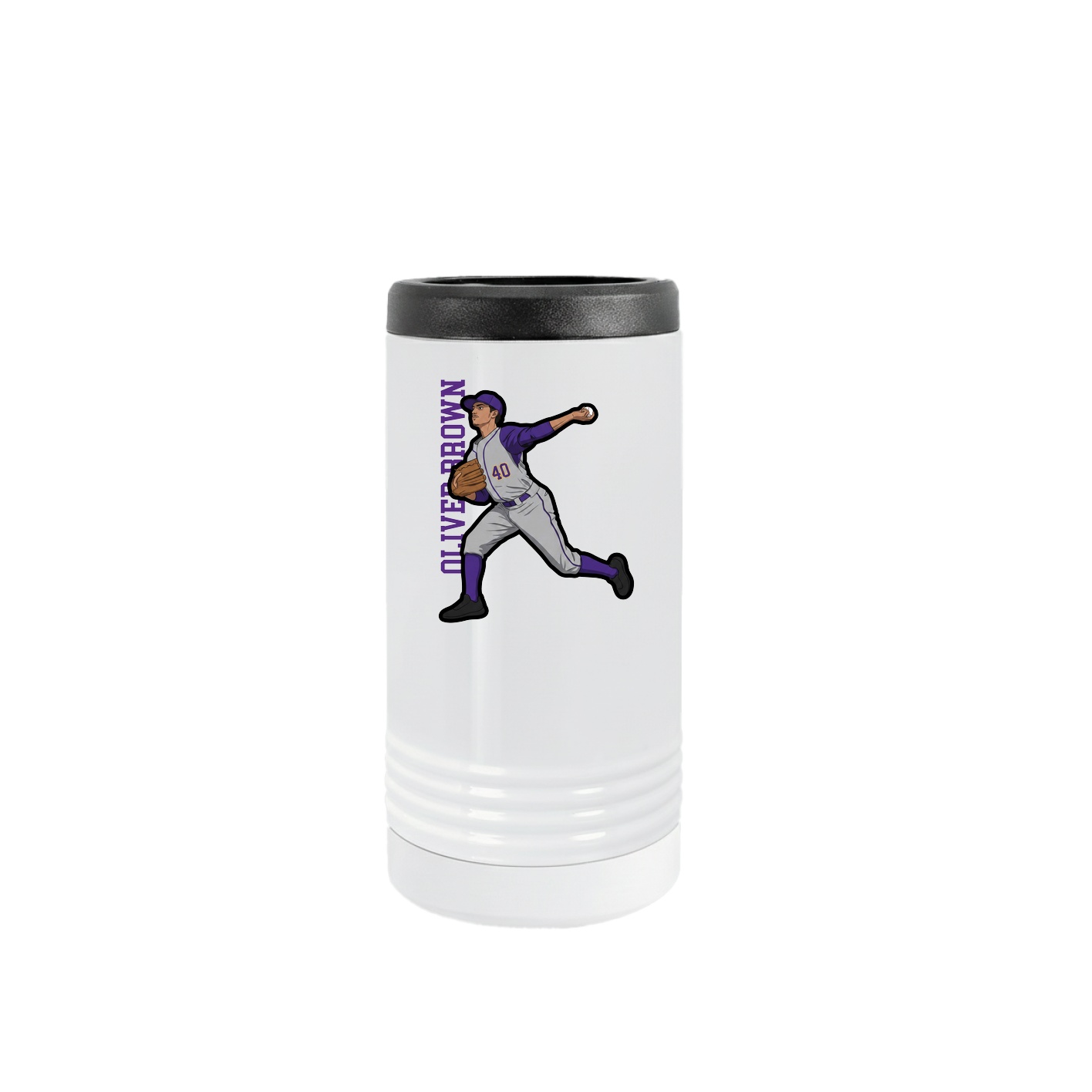 Slim Beverage Holder — Name Vertical in White