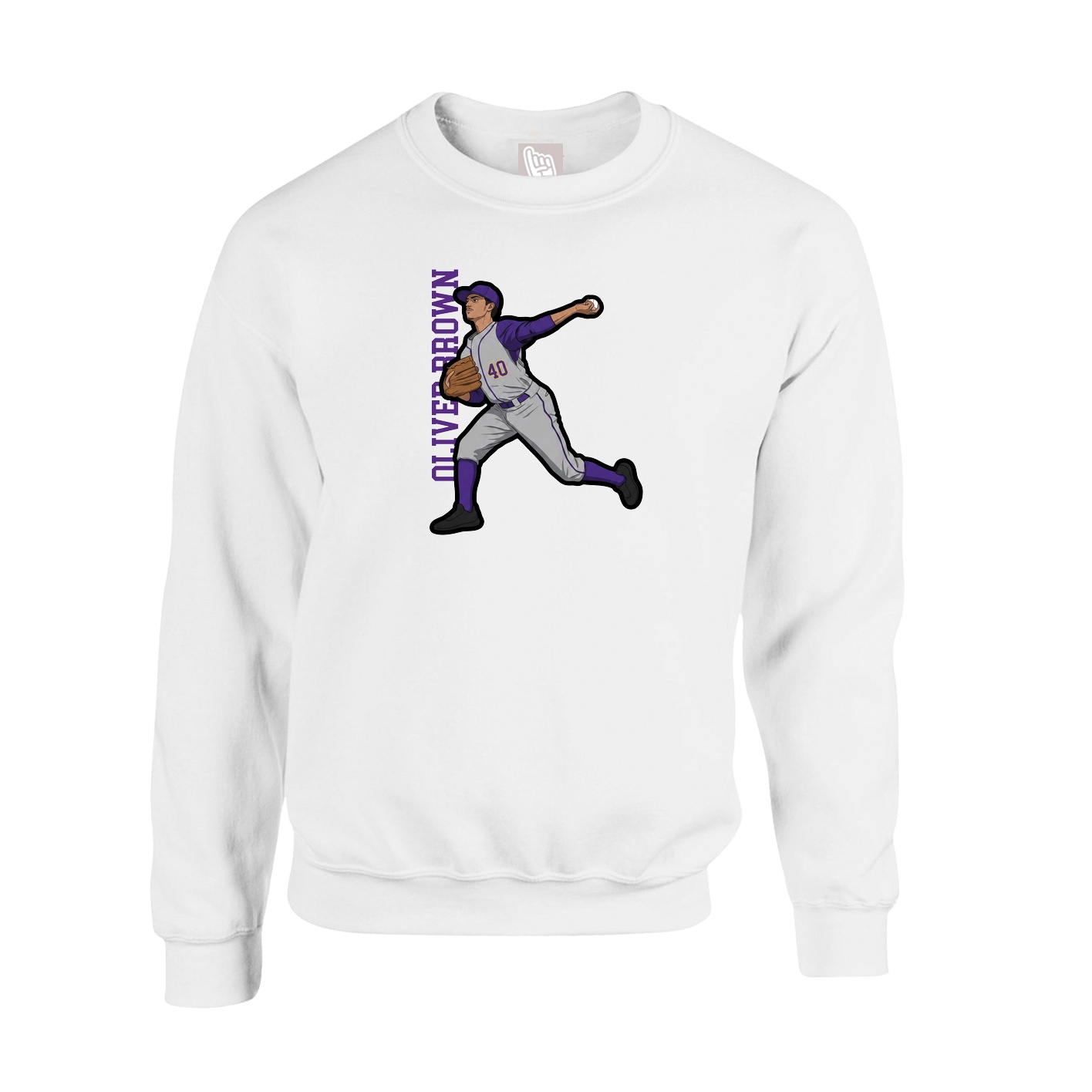 Fleece Crew — Name Vertical in White