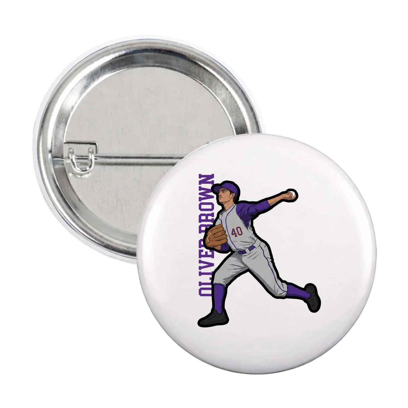Game Day Button — Name Vertical in White