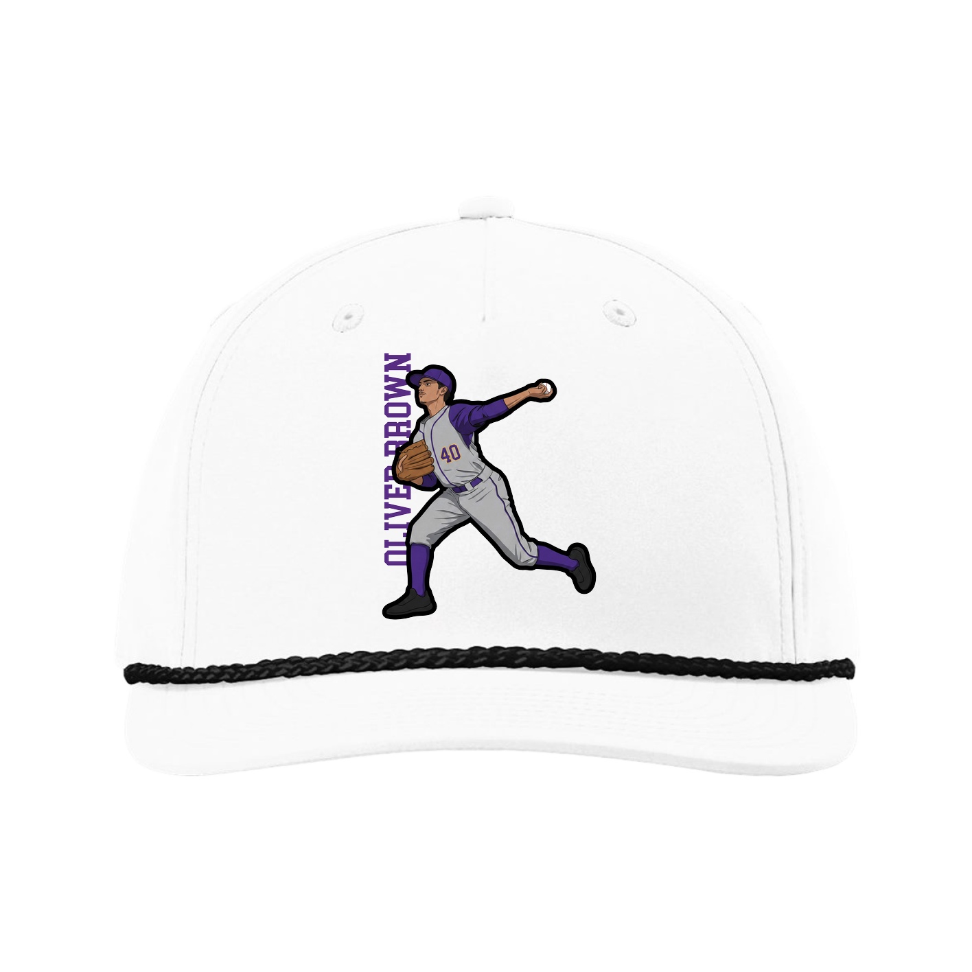Five-Panel Classic Rope Cap — Name Vertical in White