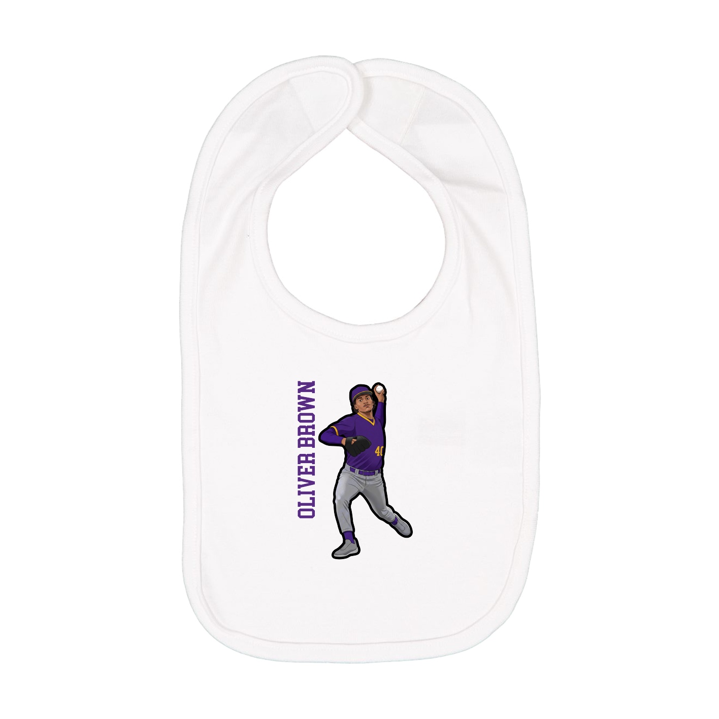 Infant Bib — Name Vertical in White