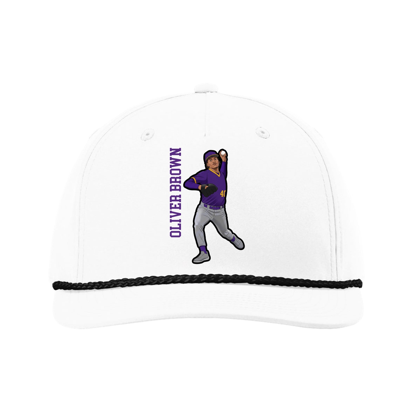 Five-Panel Classic Rope Cap — Name Vertical in White