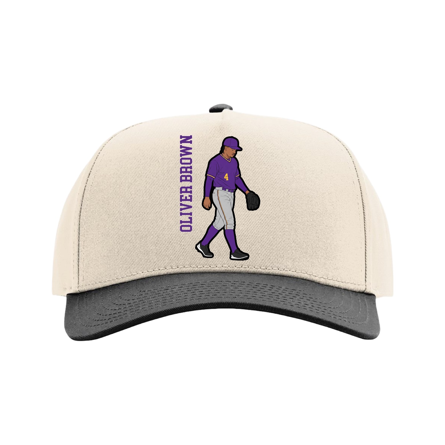 Full Fabric Five-Panel Champ Cap — Name Vertical in Cream/Black